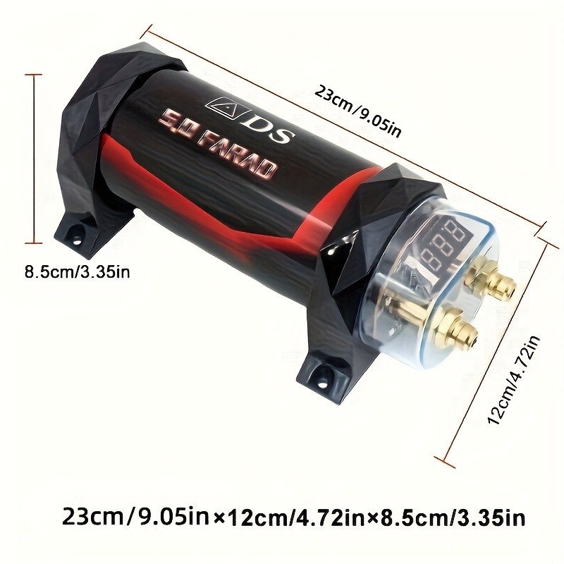 Car Audio Capacitor 5.0 Farad Digital Capacitor - 3000W Peak Protection for Amp