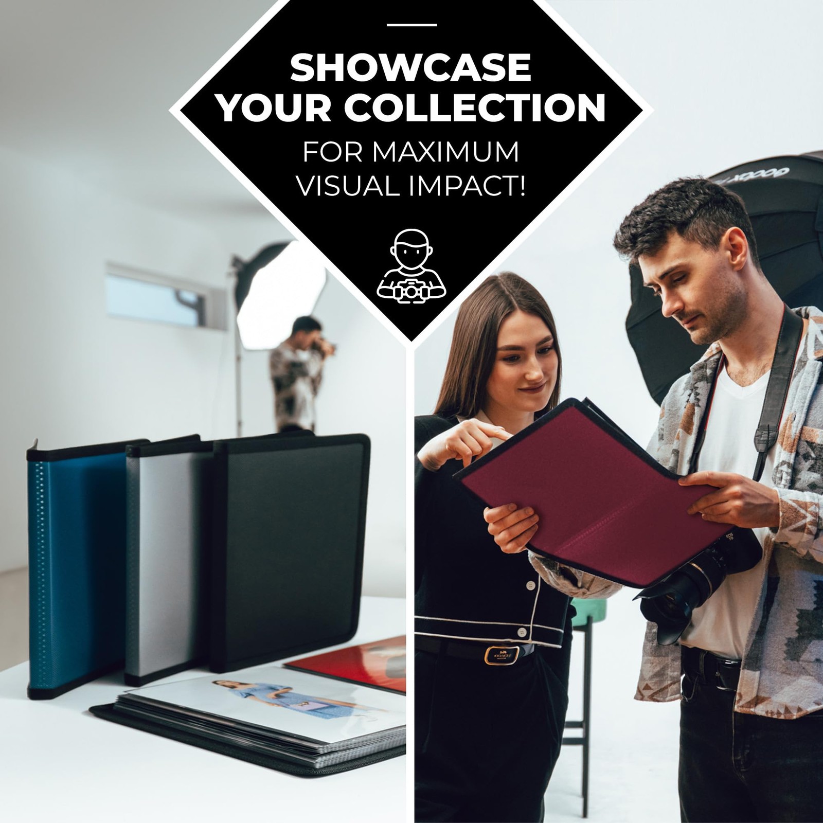 Art Portfolio 8.5x11 Folder (Ruby), Black Mounting Paper, Portfolio Binder fo...