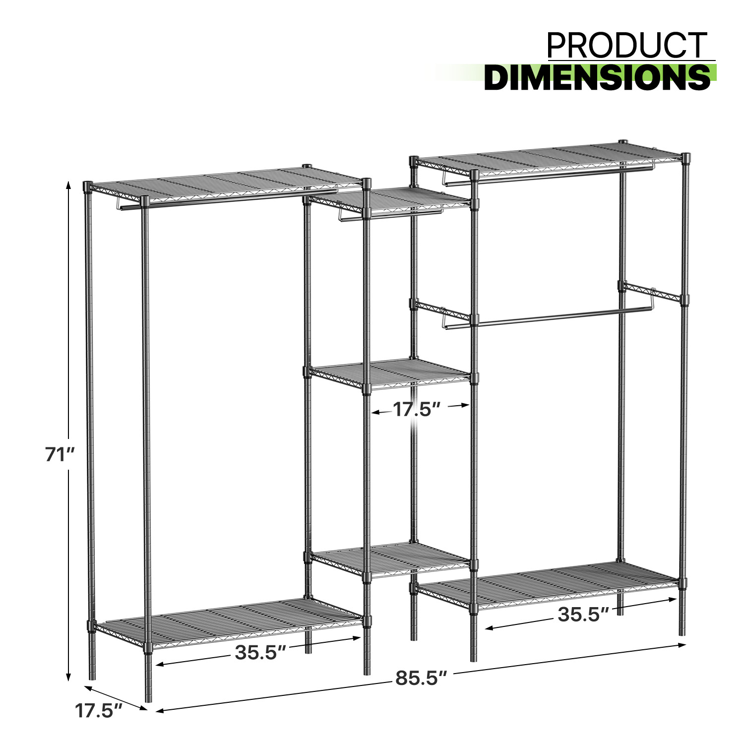 Adjustable Garment Rack Stand Metal Closet Organizer Stand Clothes Storage Shelf