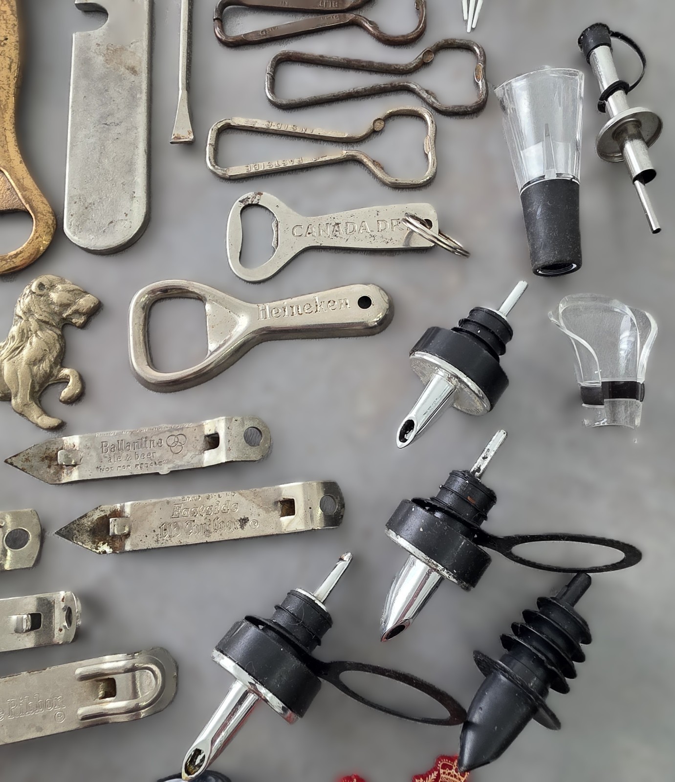 58 pc Lot of Vintage Bottle Openers, Picks, Barware, Bronze, Brass, Chrome, etc.