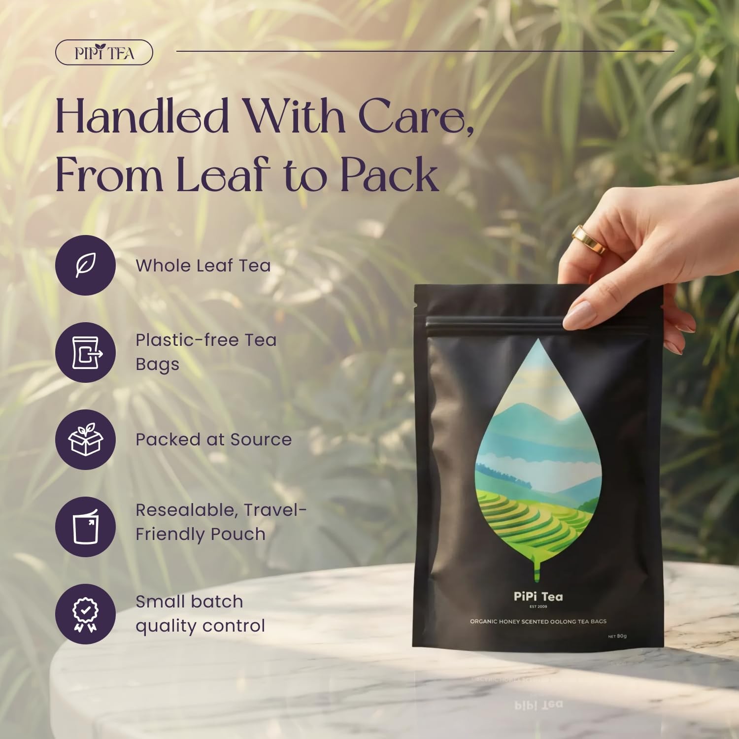 PiPi Tea Organic Oolong Bags – Whole Leaf, 20 (4g Each)