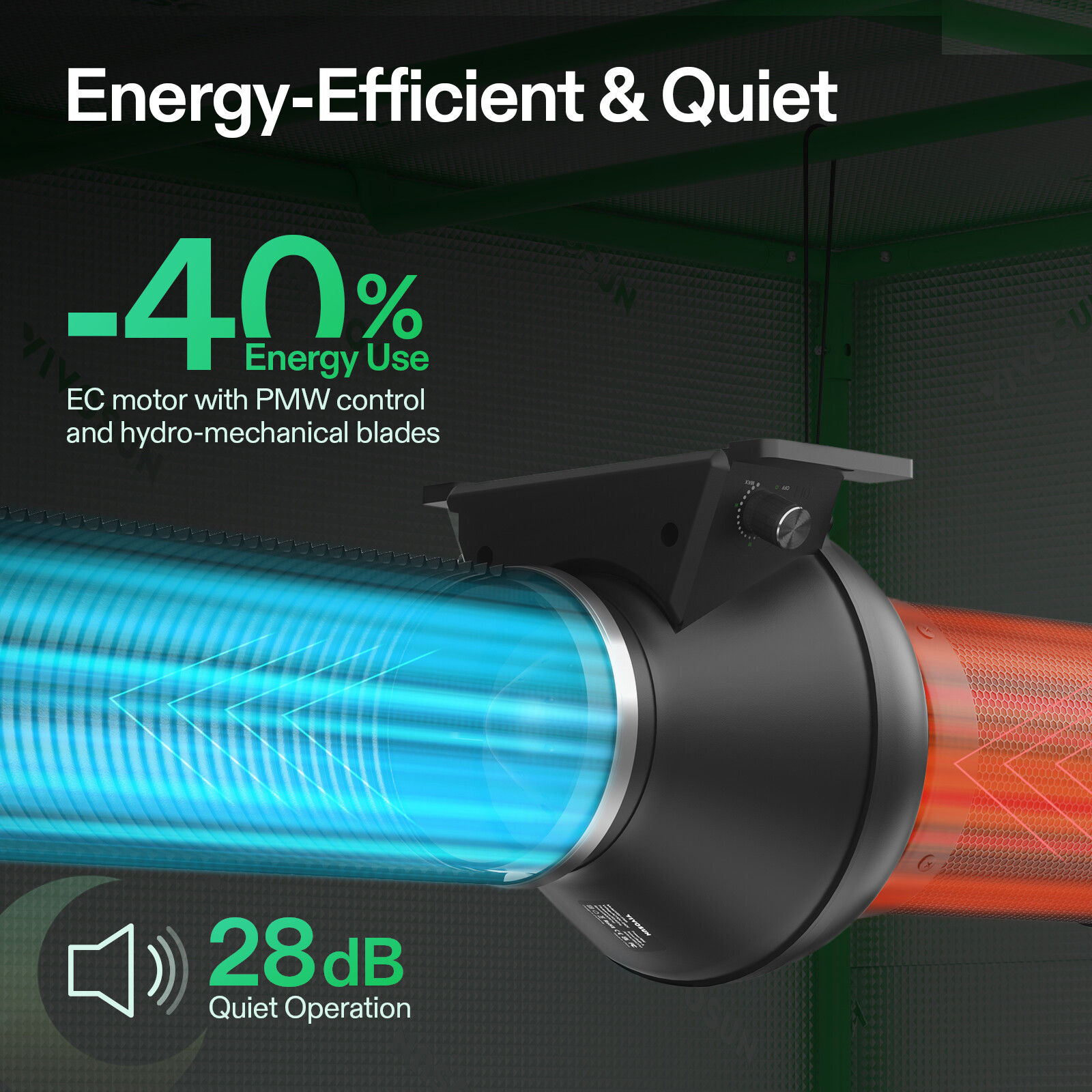 VIVOSUN M4 4" 195CFM Inline Duct Ventilation Fan 2800RPM Adjustable Speed