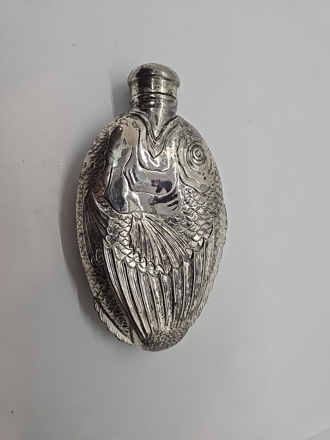 Vintage TOWLE Silverplate Fish Shaped Liquor Flask, 6"