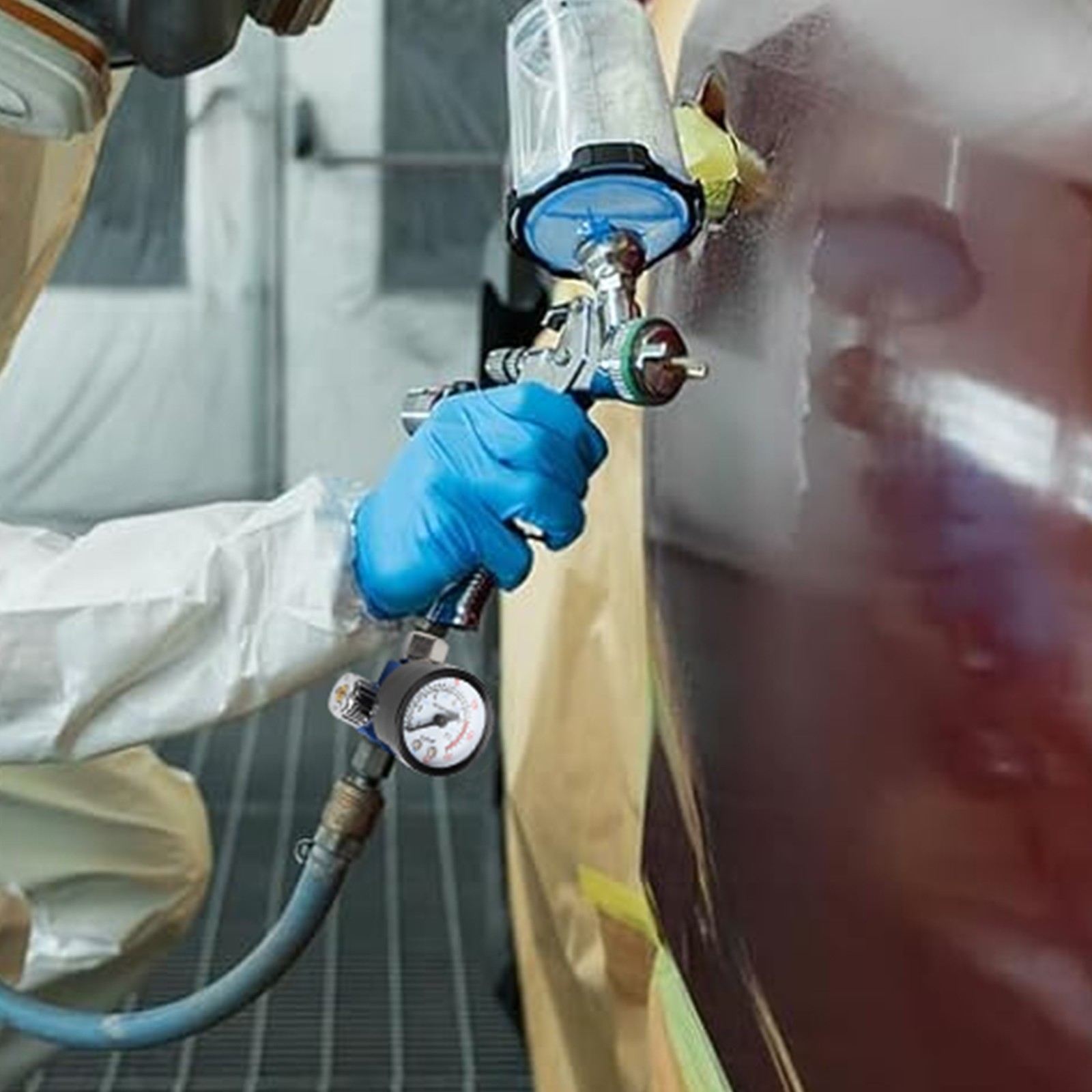 Adjustable Paint Spray Gun Air Regulator Kit 0-10 Bar w/ NPT1/4 Adapter for Auto