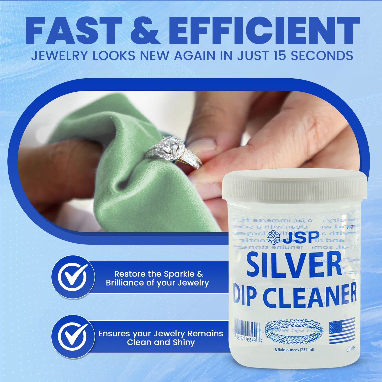 2 Sterling Silver Dip Cleaner Tarnish Remover 925 Jewelry Cleaning Solution 8oz
