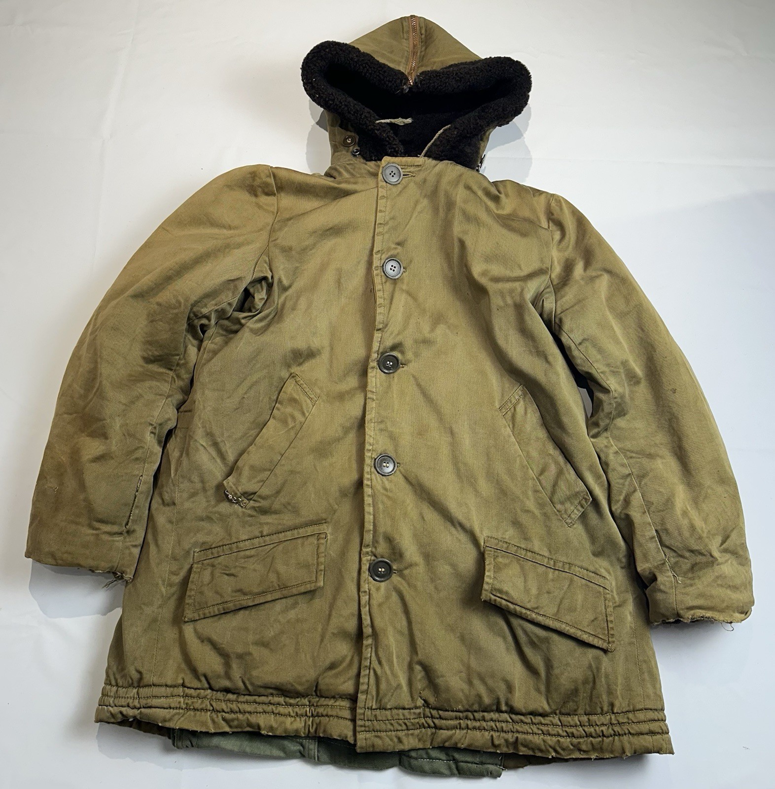VTG WWII US Military B-9 Parka Cold Weather Jacket L Altered Distressed