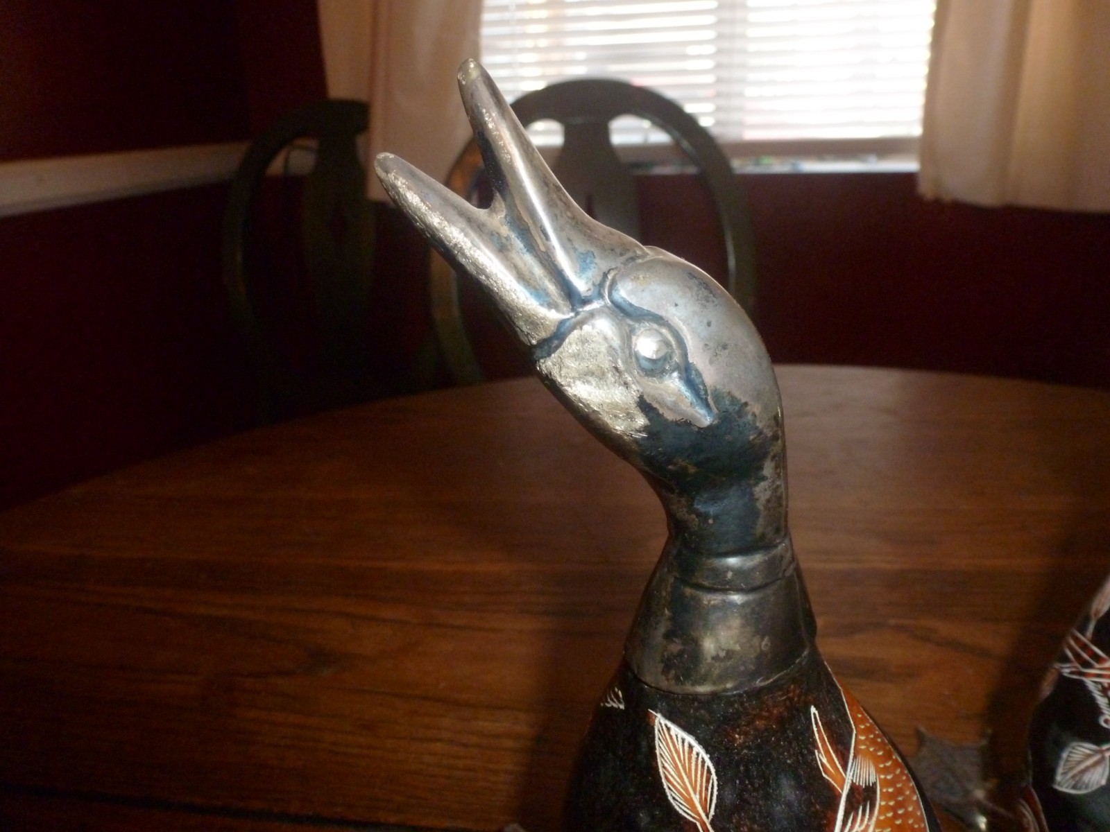 Sterling Silver 925 Vintage Hand-Carved Peruvian Gourd Art Duck