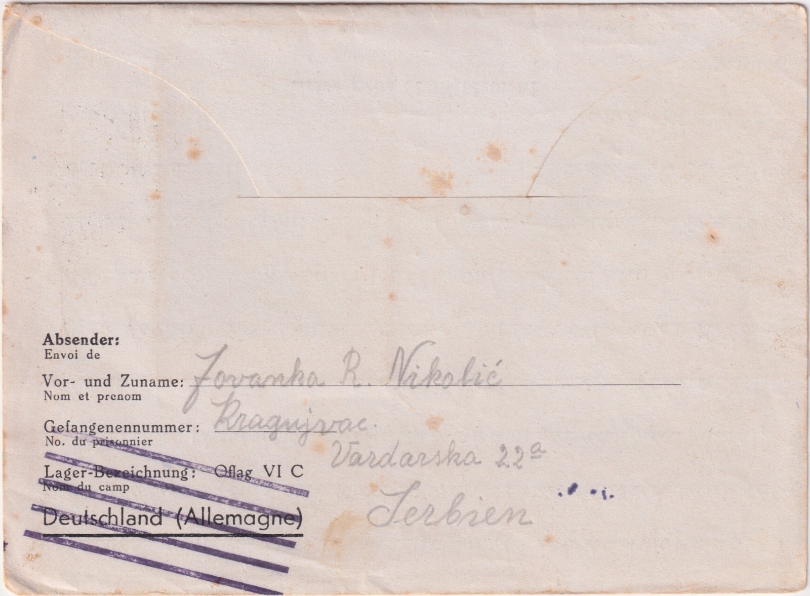 WW2 Kragujevac Serbian Officers Oflag V1C Osnabrück Prisoner War Letter Photo