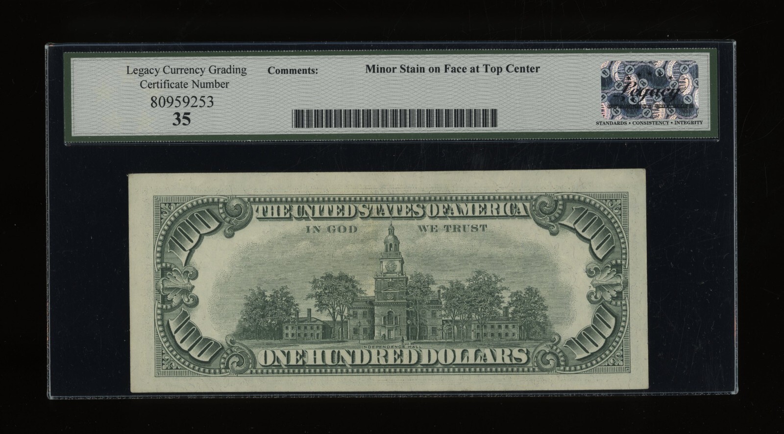 DBR 1966 $100 Legal Fr. 1550 Legacy 35 Serial A00704006A