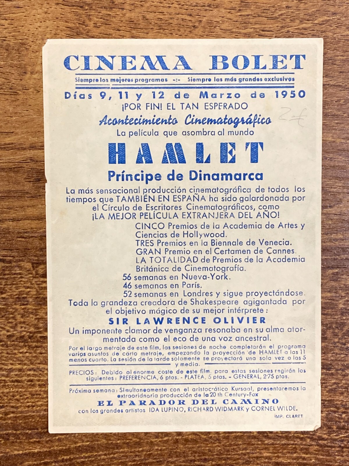 HAMLET Original Movie Herald Laurence Olivier Shakespeare Jean Simmons