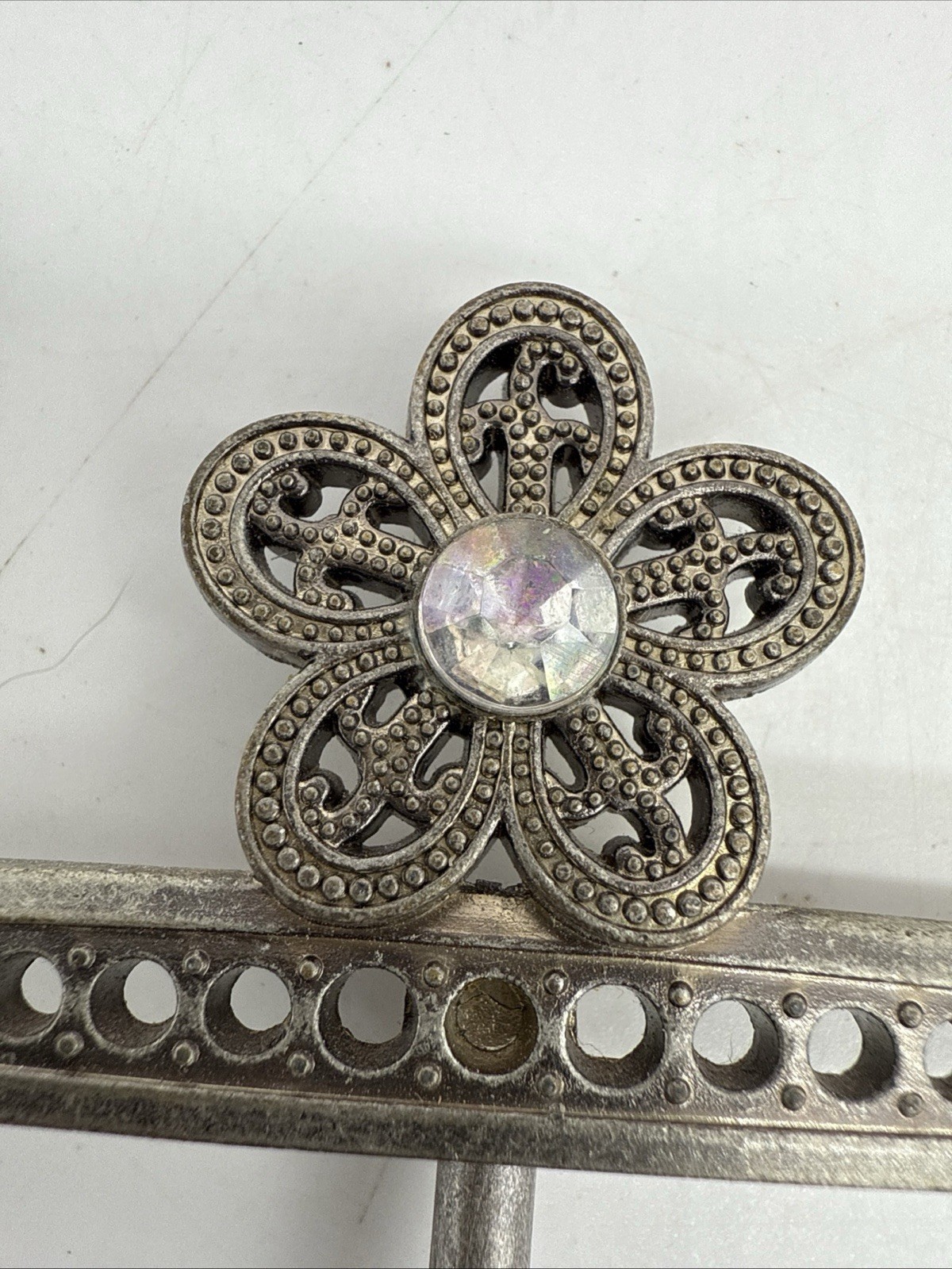 Jewelry Display Stand Earring Holder Organizer Flower Accent Bronze Tone