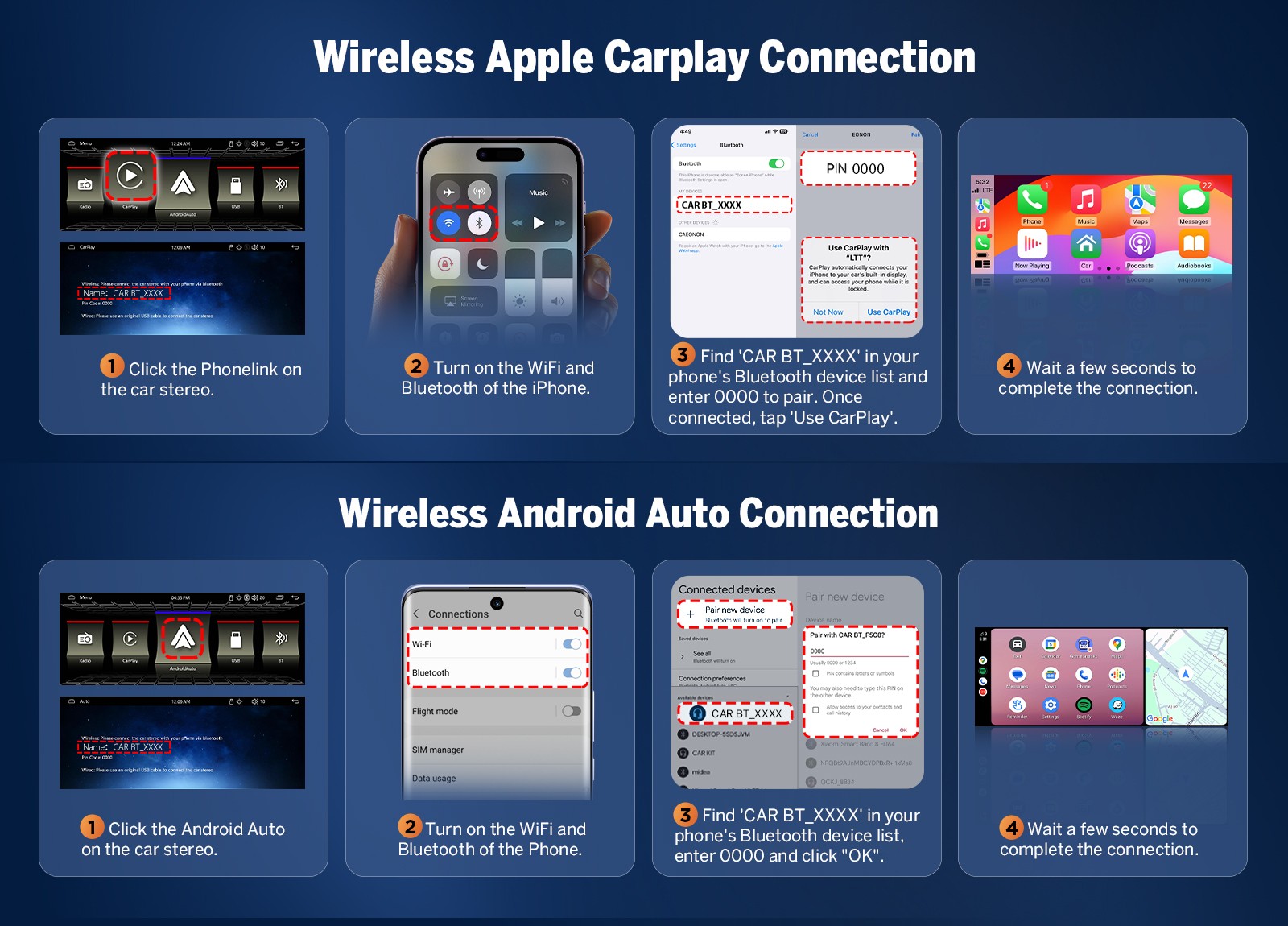 Wireless CarPlay Android Auto 6.36" 1DIN Receiver w/ Bluetooth 5.3 RDS AM/FM USB