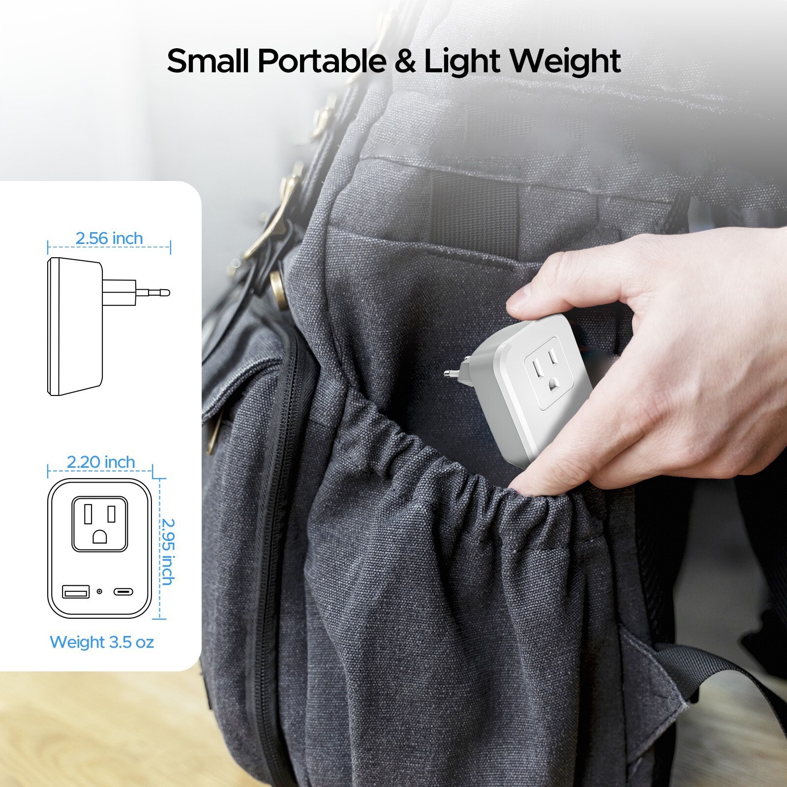 2 USB European Travel Adapter, 2500W International Power Plug for US to Most EU