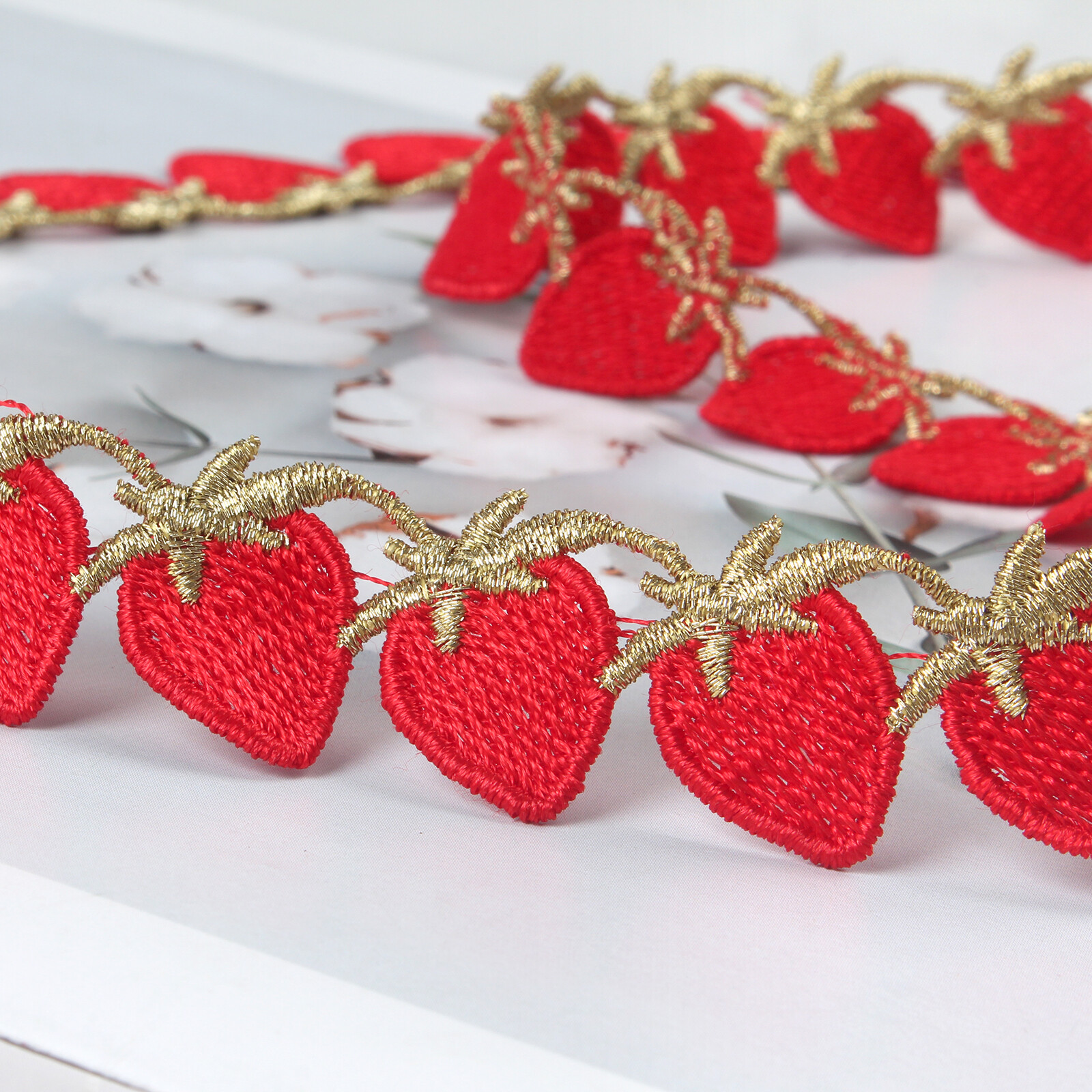 5 Yards Strawberries Shaped Embroidered Lace Trim Ribbon