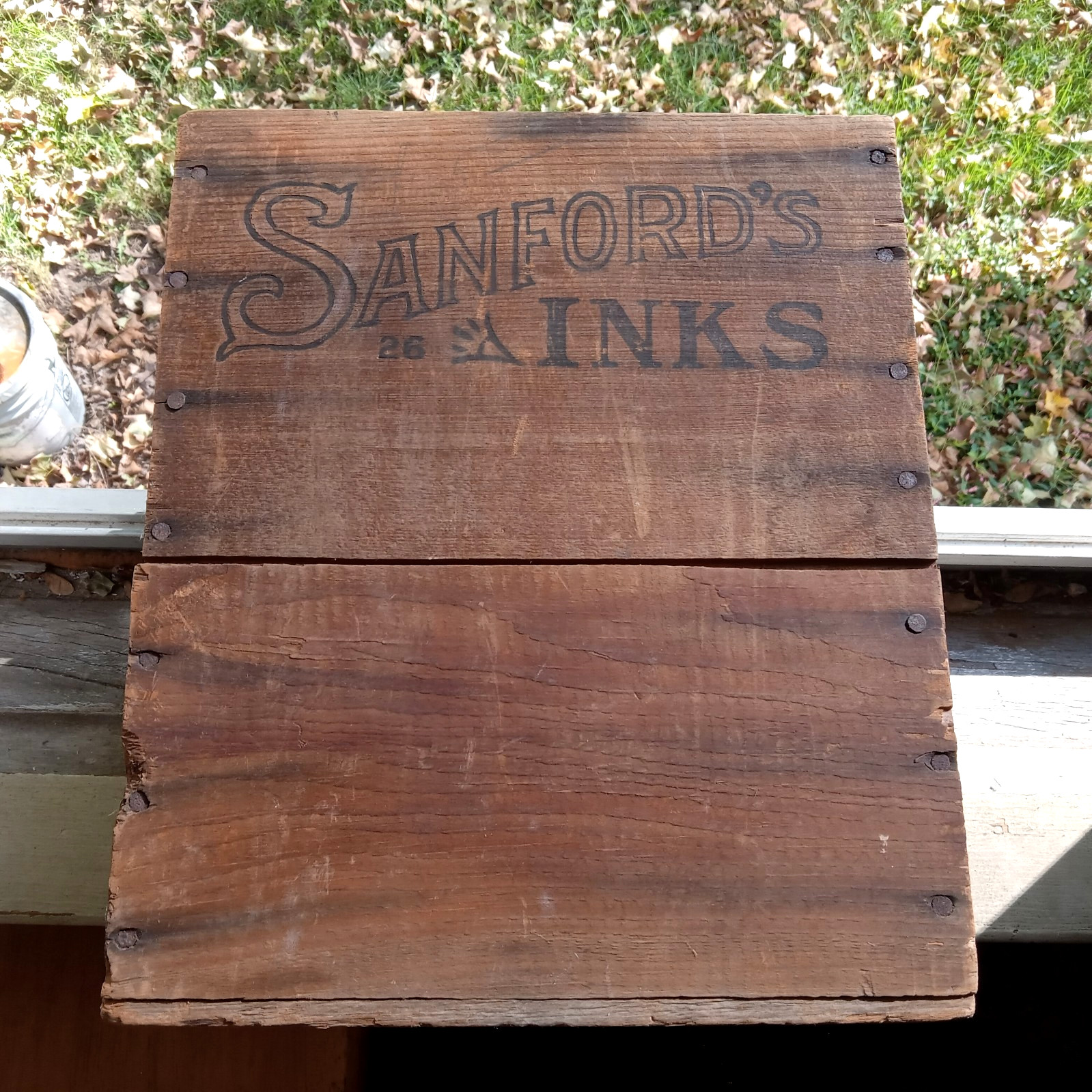 SANFORD'S INKS LIBRARY PASTE WOOD SHIPPING BOX 100 YEARS OLD PRINTED ALL 4 SIDES
