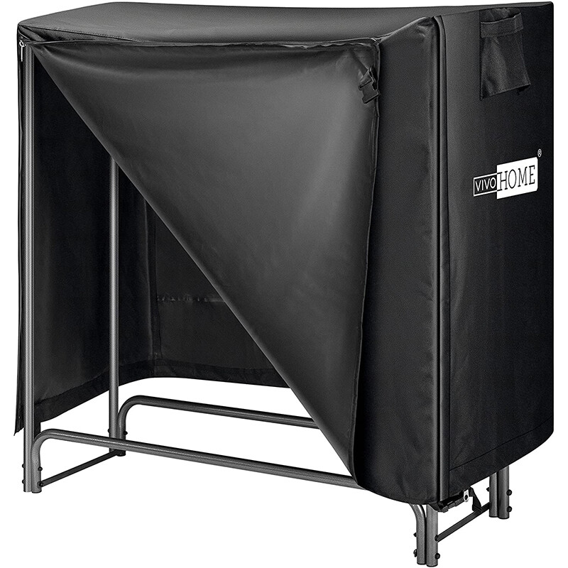 4Ft Heavy Duty Indoor Outdoor Firewood Storage Log Rack w/ Cover Combo Set Black