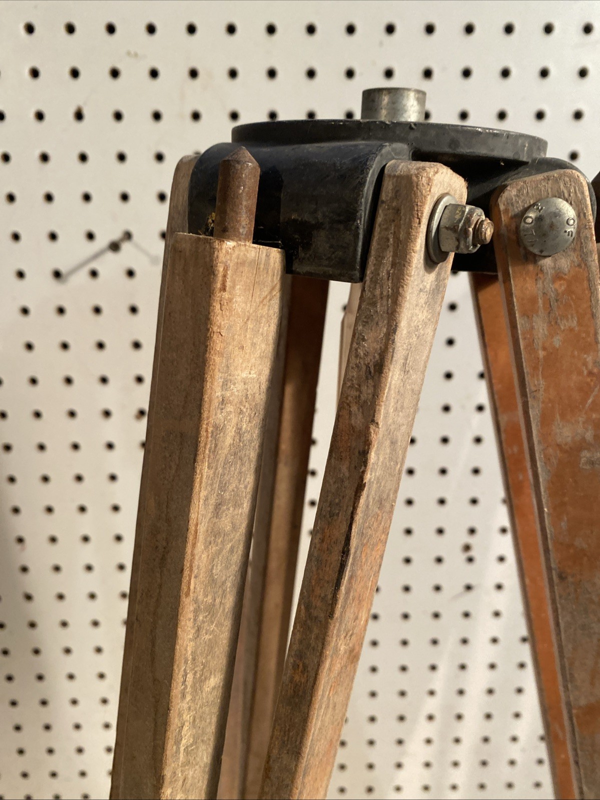 Antique Wooden Survey Tripod Floor Lamp Transit Upcycled Industrial MCM 5 Foot