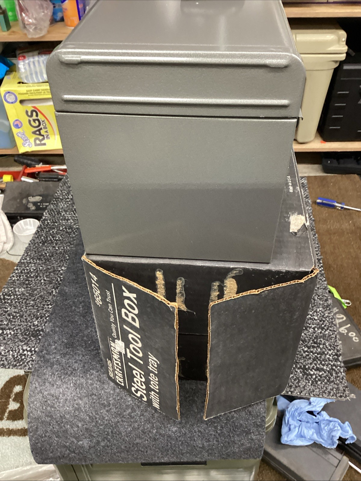 Craftsman USA Vtg. 16” Steel Tool Box 65014 W/Red Tote Tray New In Box