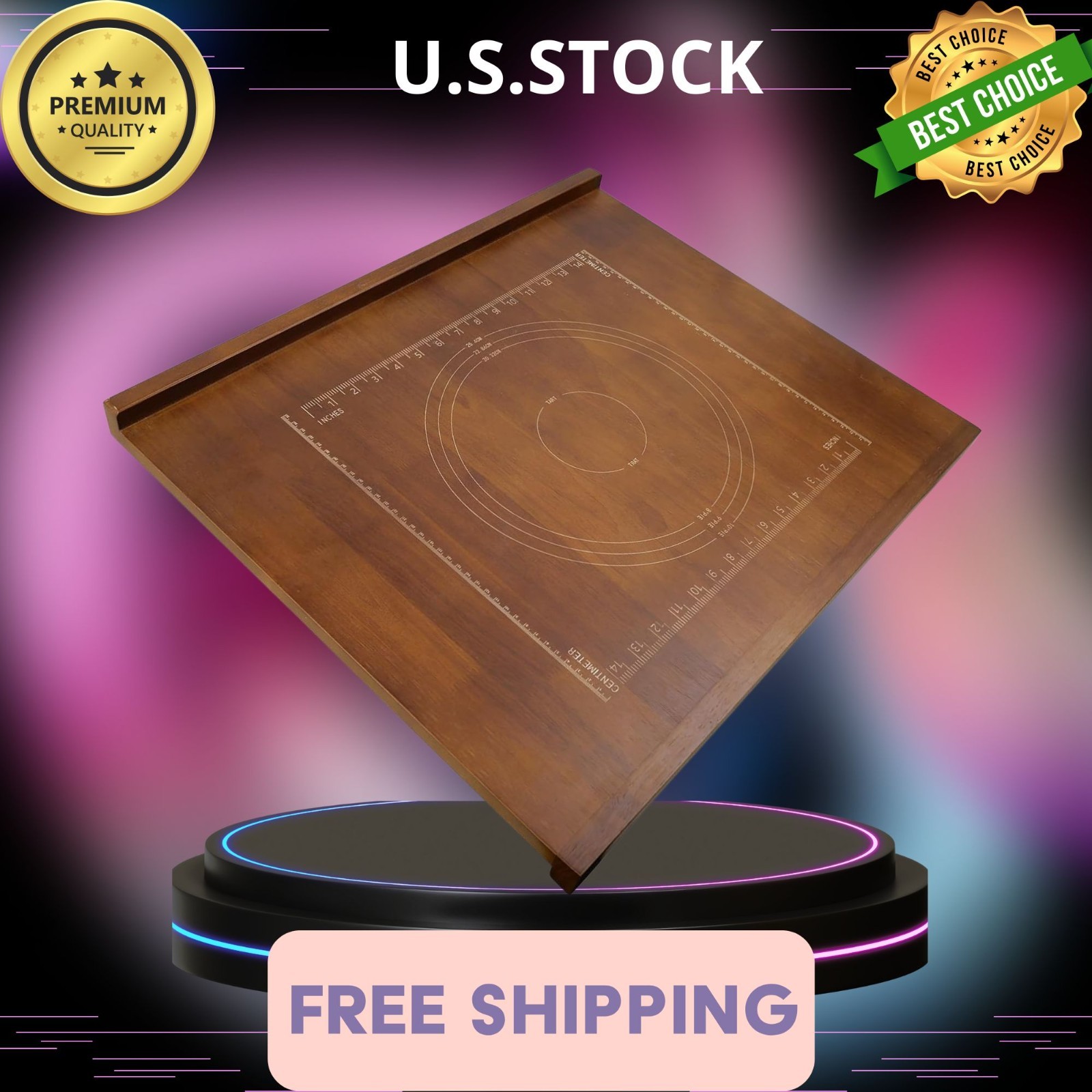 24"x20" Reversible Wooden Pastry & Cutting Board with Lip and Ruler