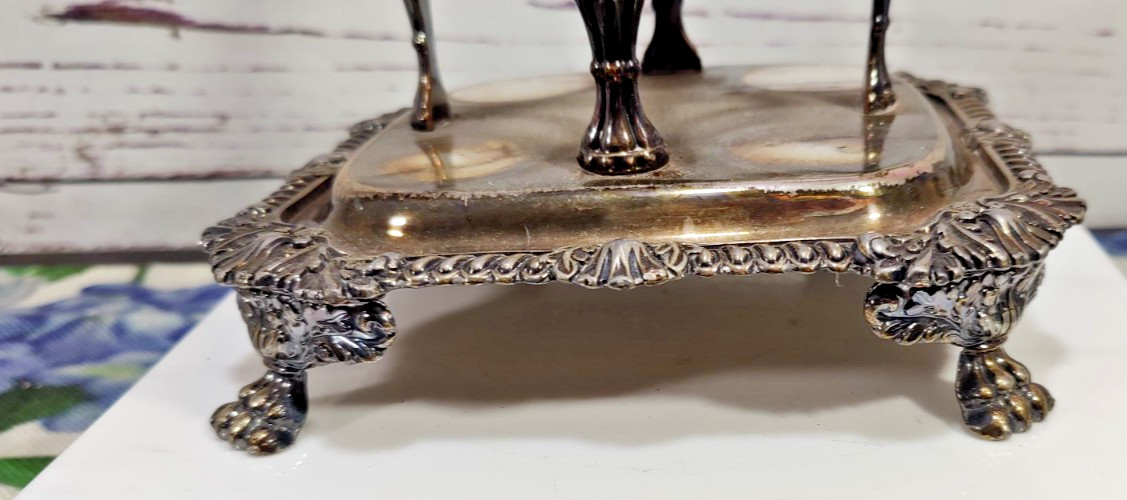 Antique Victorian Era Sliver Plated Four Cut Crystal Bottles Cruet Set