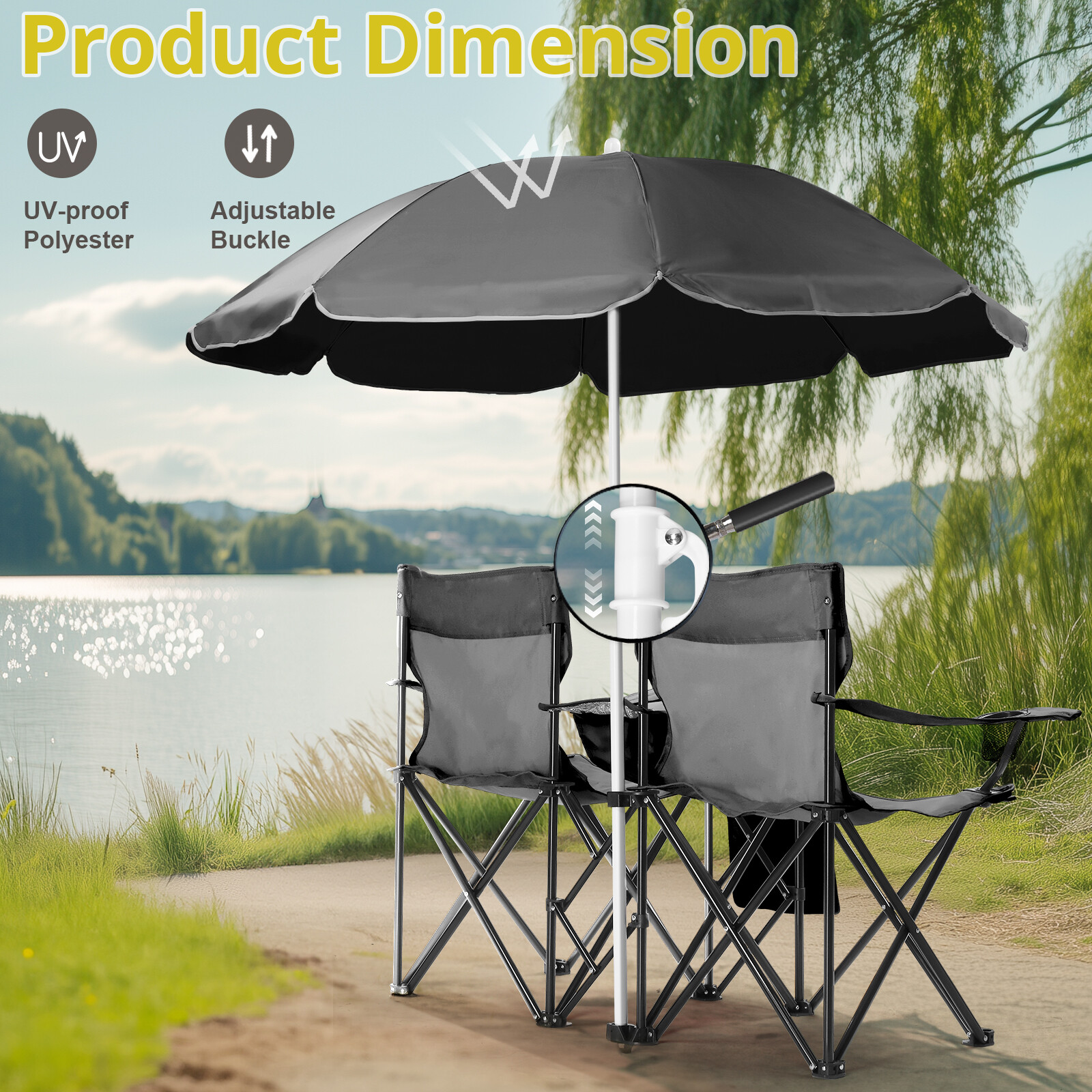 Folding Camping Outdoor Picnic Double Chair with Umbrella Table Cooler Beach New