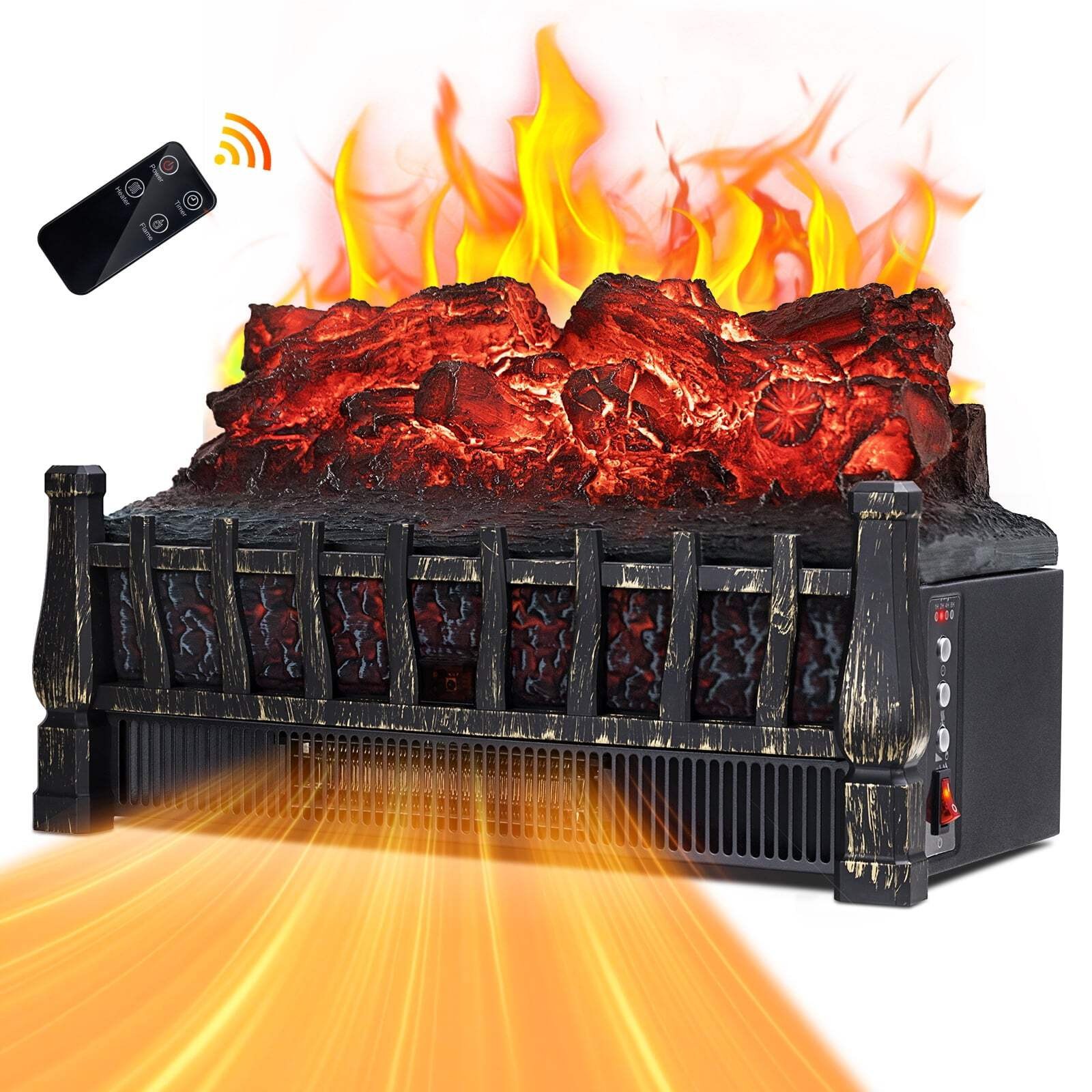 1500W Electric Insert Fireplace Heater, 23" Log Set with Remote Control, Open bo