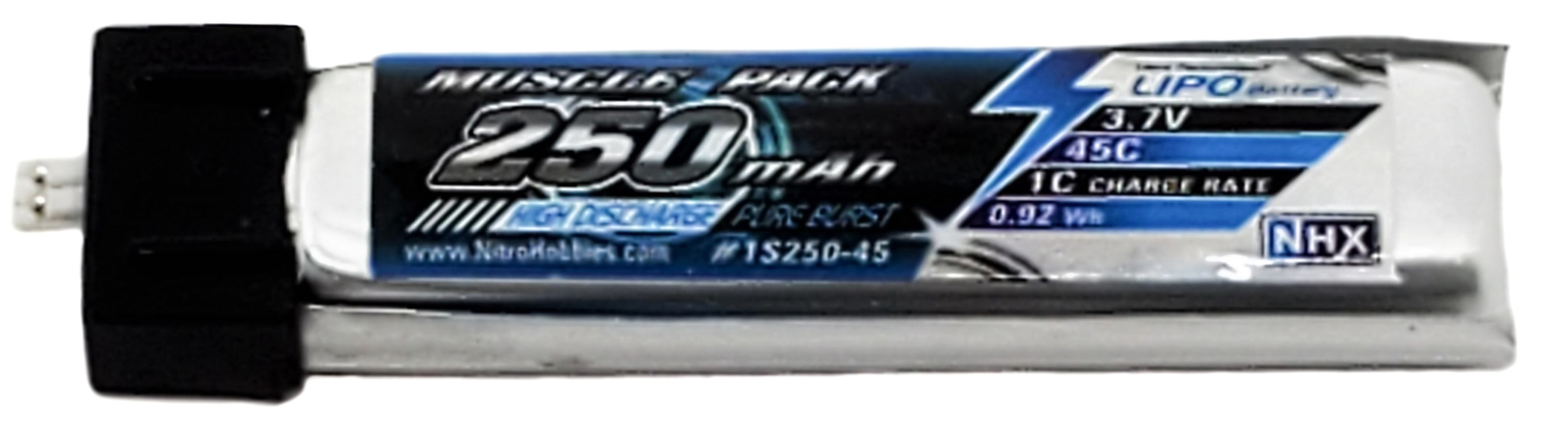 NHX Muscle Pack 1S 3.7V 250mAh 45C Lipo Battery w/ Ultra-Micro (5 PACK)