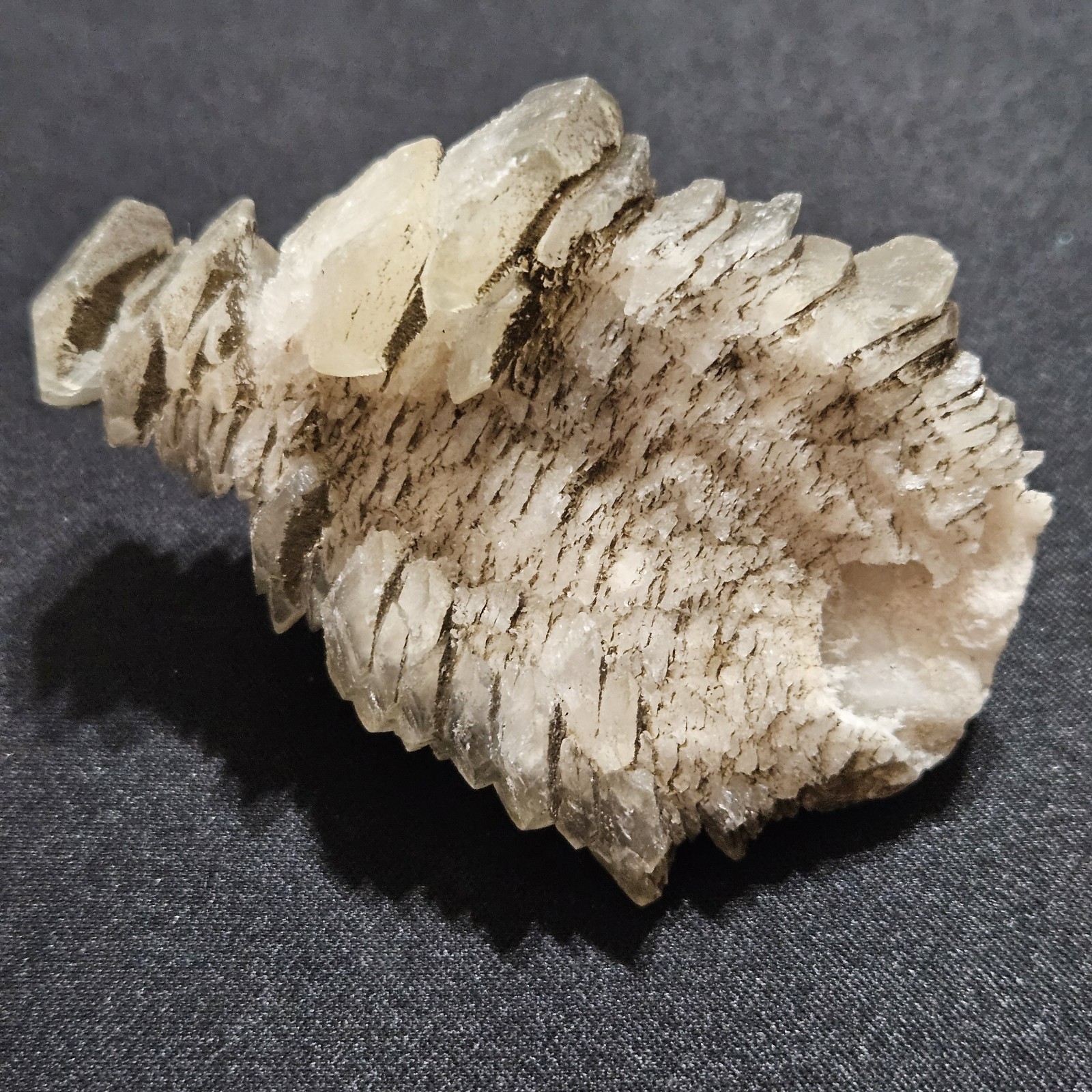 Lot Of 2 Pagoda Calcite Crystals, Step Stones With Hematite, UV Fluorescent