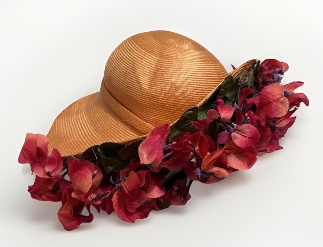 Vintage Jack McConnell Red Feather Edition Hat Floral Boho Derby Designer EUC