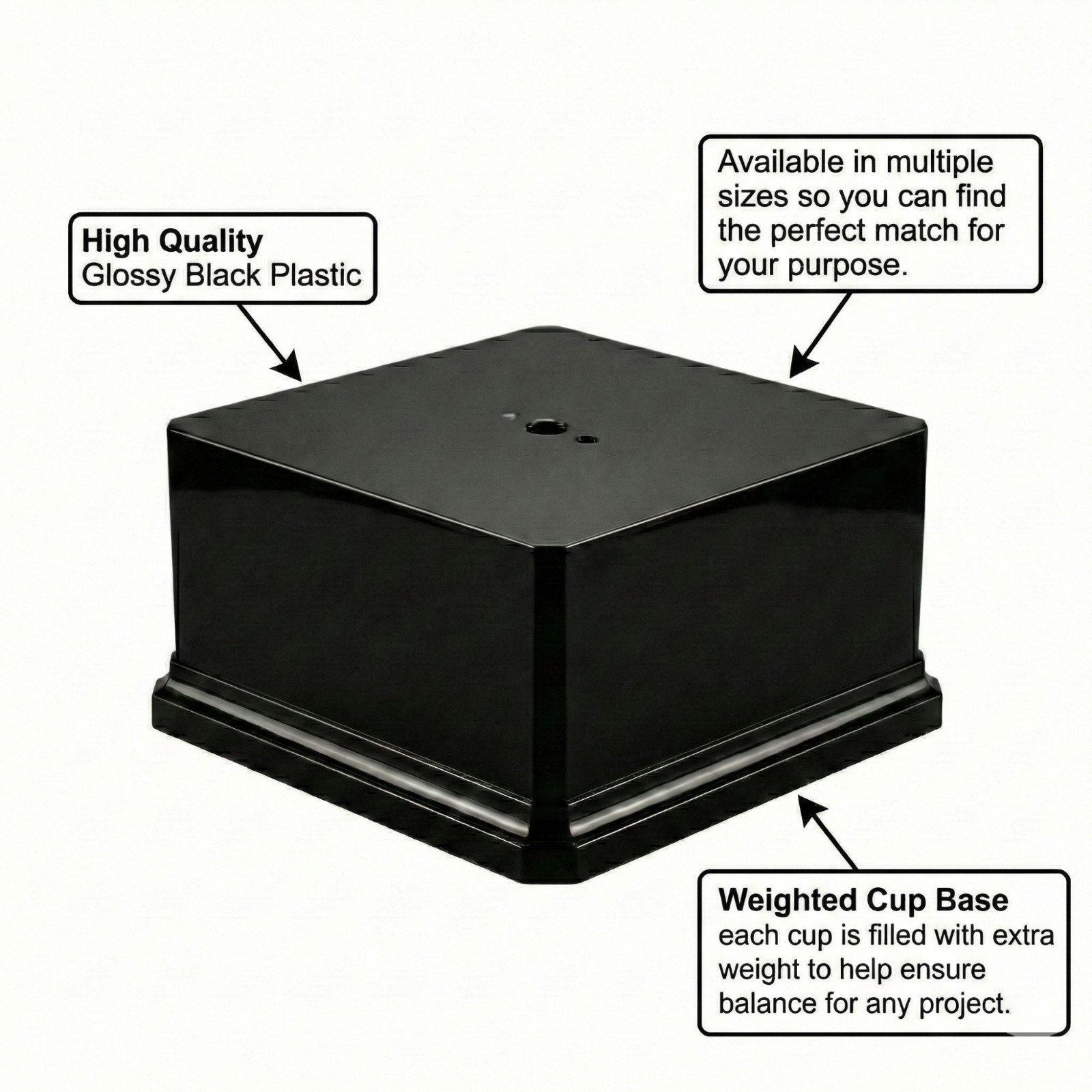 Black Gloss Display Base Weighted Square Pedestal for Trophies, & Crafts