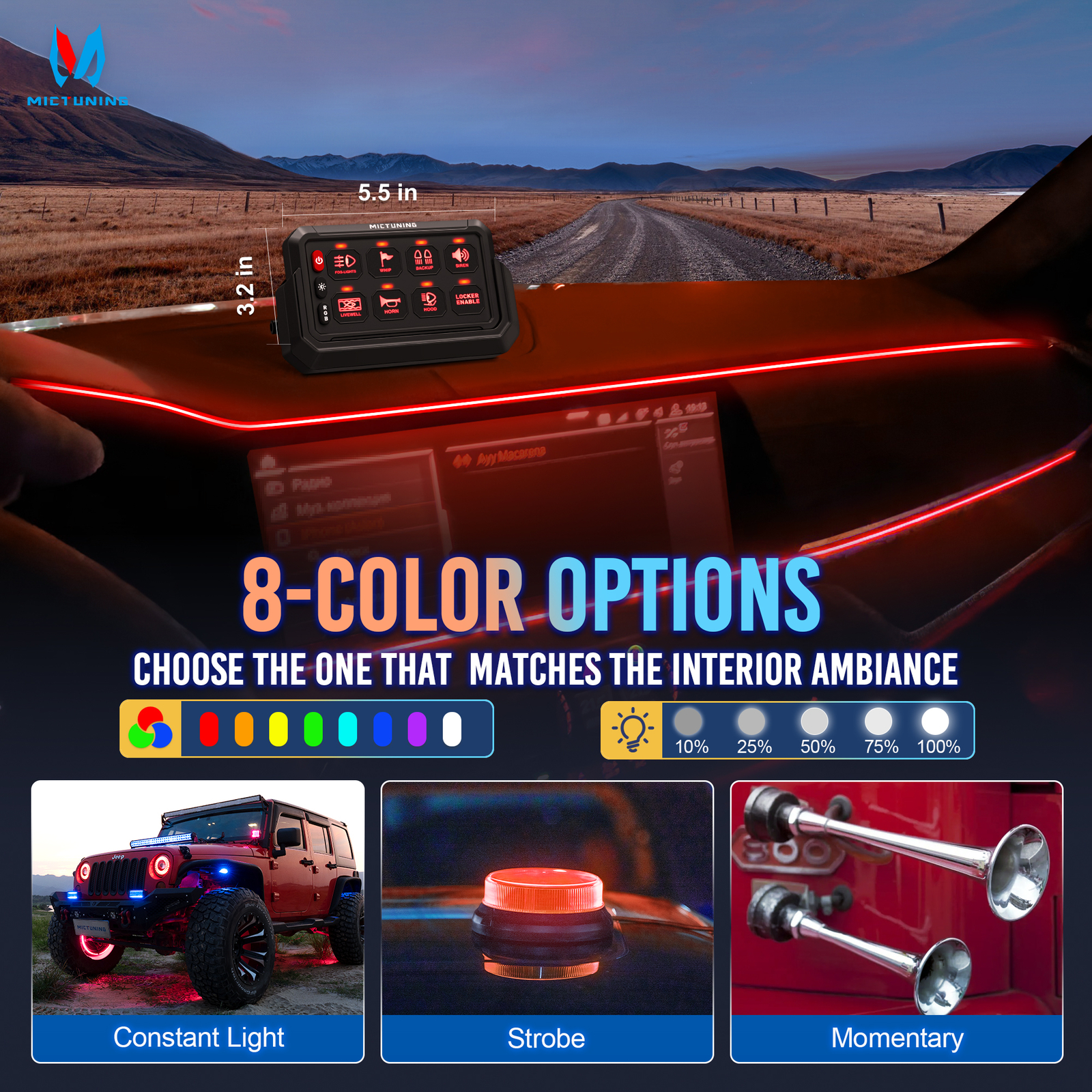 MICTUNING P1s 8Gang Switch Panel,Wireless Cordless,Auxiliary Circuit Control Box