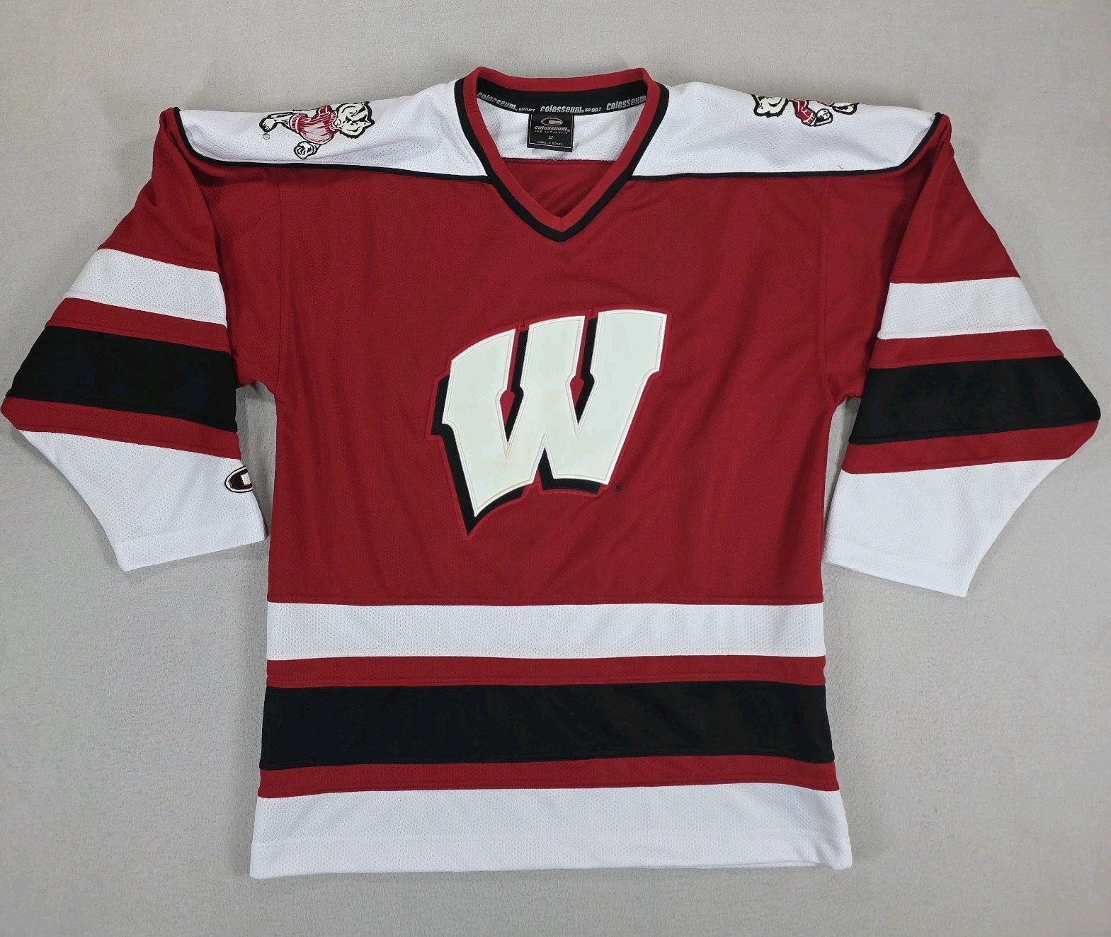 Vintage Wisconsin Badgers Ice Hockey Jersey Mens Medium NCAA 90s Big W Logo WIS
