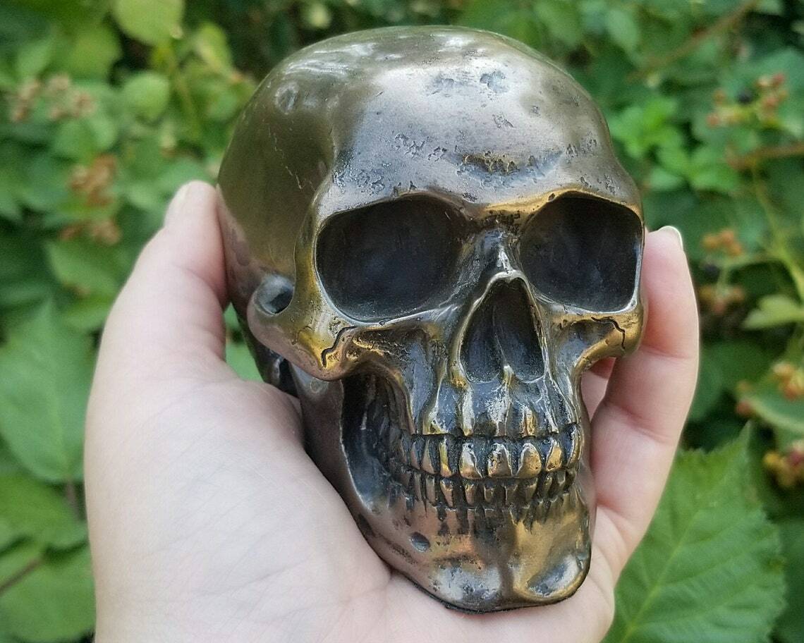Bronze Skull, Human Skull Décor, Gothic Decor, Halloween, Oddities, Curiosities