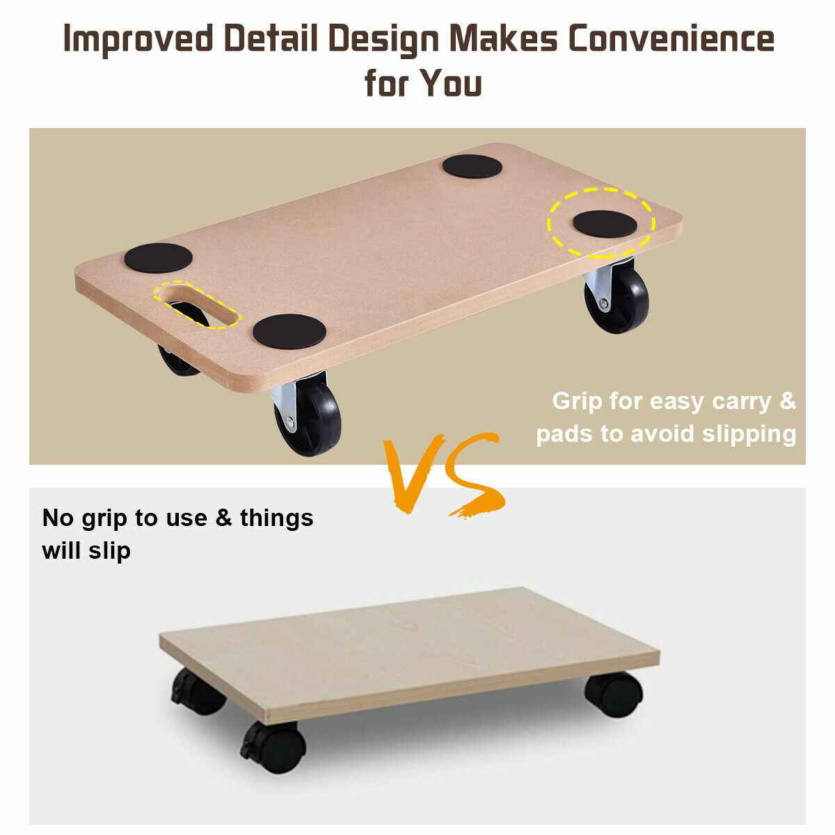 440lbs Platform Dolly Rectangle Wood Utility Cart Wheeled