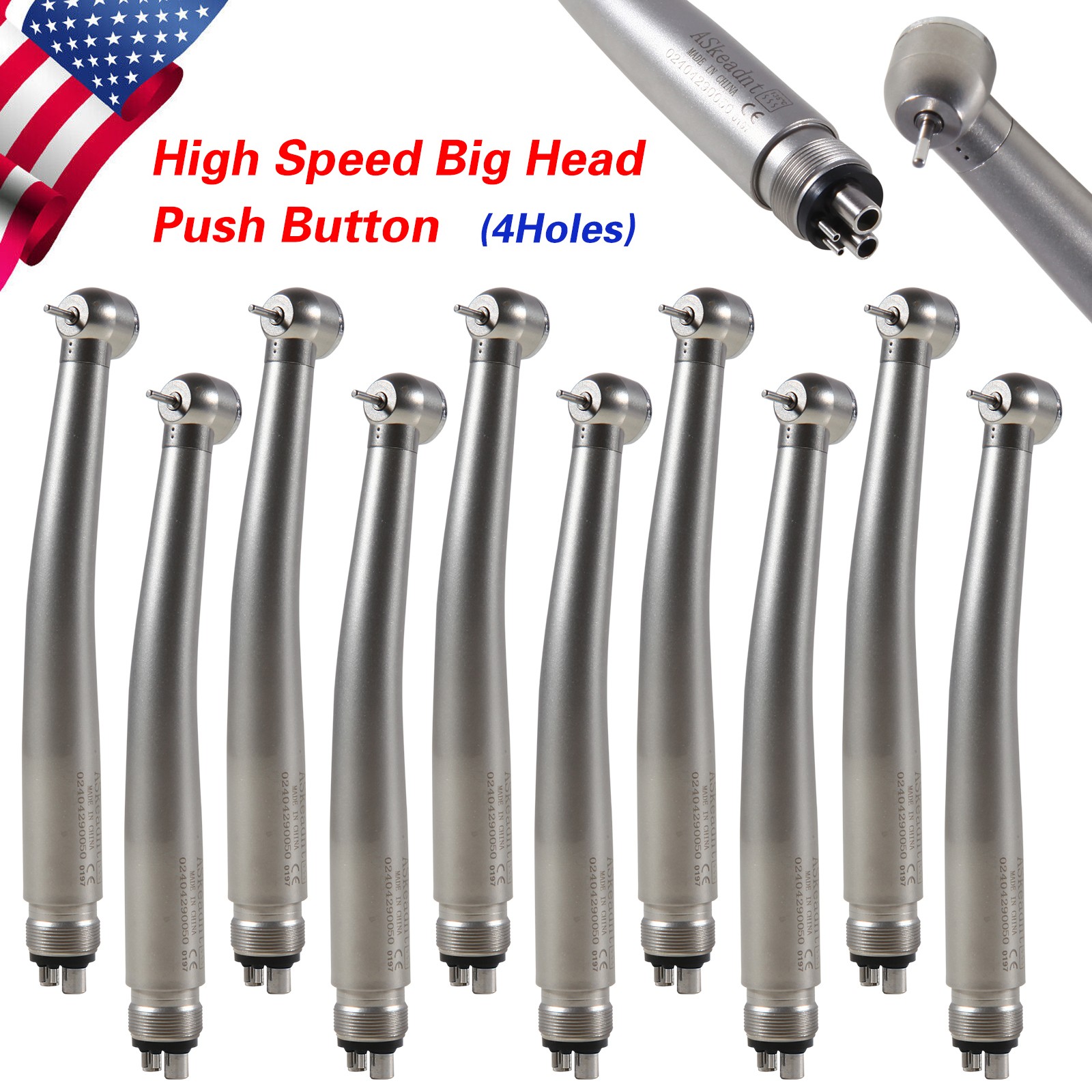 10pcs Dental High Speed Turbine Handpiece Push Button 4Hole NSK Pana Max Style