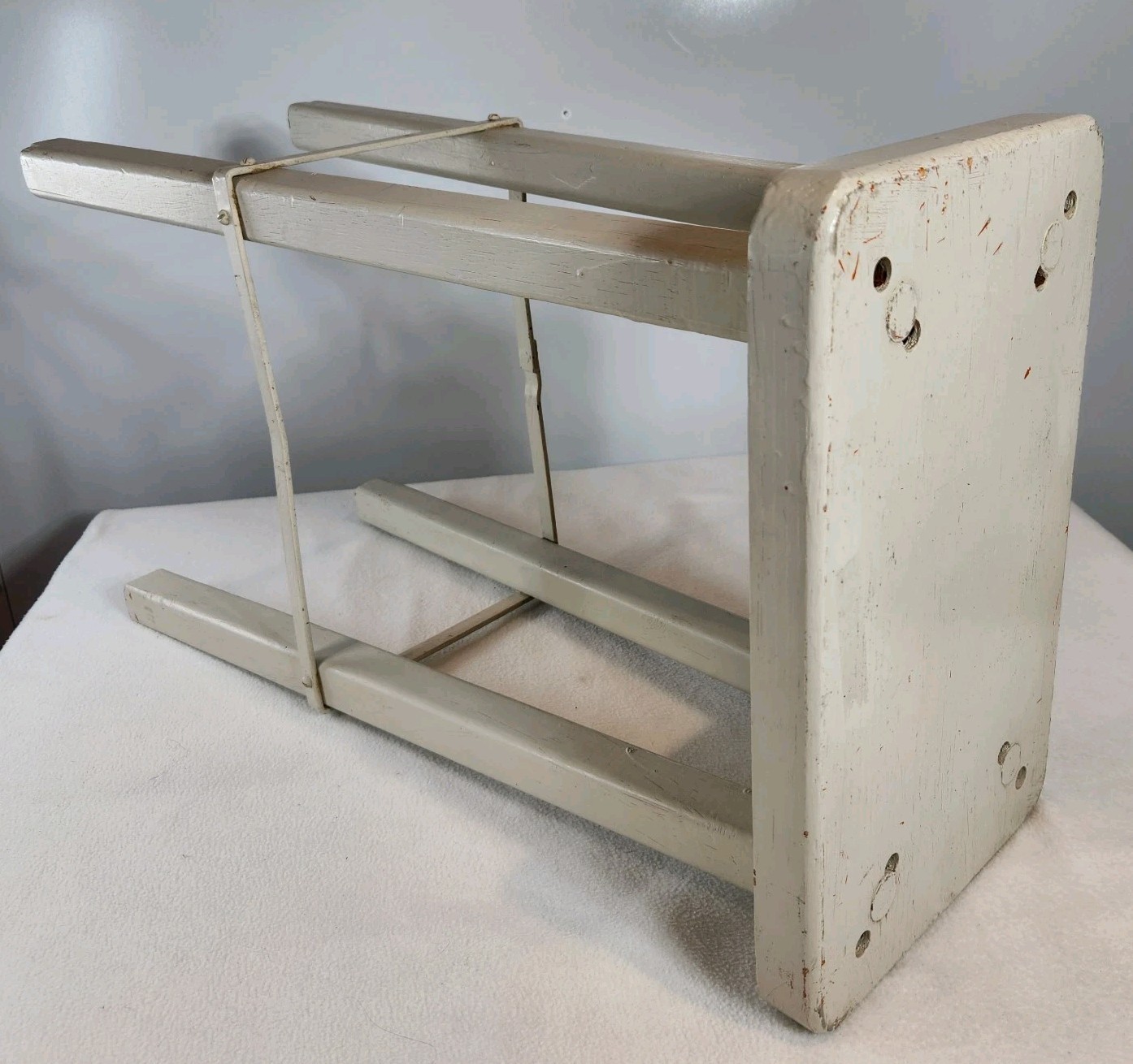 Rustic Chippy White Distressed Painted Wooden Tall Stool Seat Euro Farmhouse