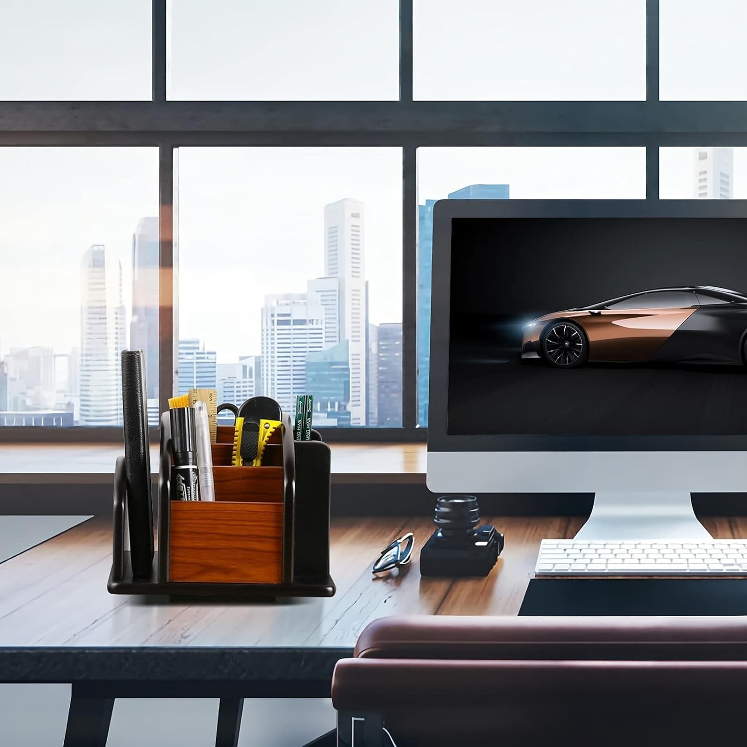 New Revolving Caddy Remote Control Organizer Wooden Storage Holder Box TV Stand