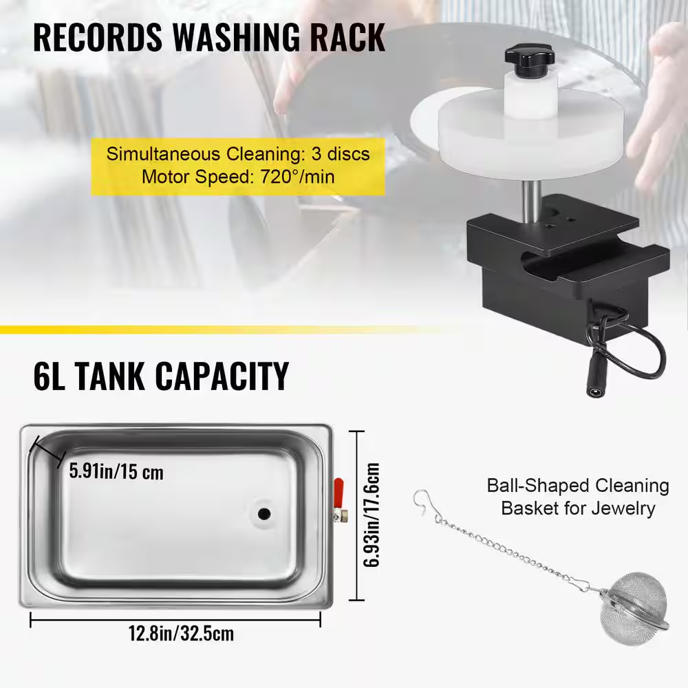Ultrasonic Vinyl Record Cleaner 6L 40Khz Vinyl Ultrasonic Cleaning Machine Knob