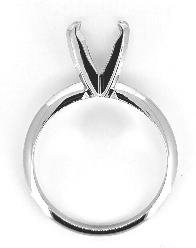 14K White Gold Round 4 Prong Ring Head Setting Pre-Notched Solitaire Mount USA