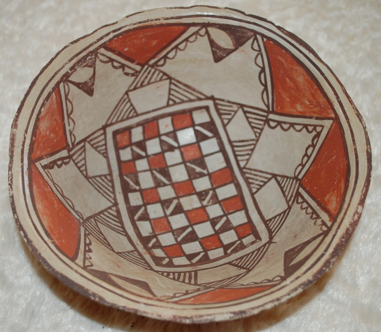 Early Isleta Pottery Bowl, beautifully painted-6-3/4" diameter-ca. 1900-1910's