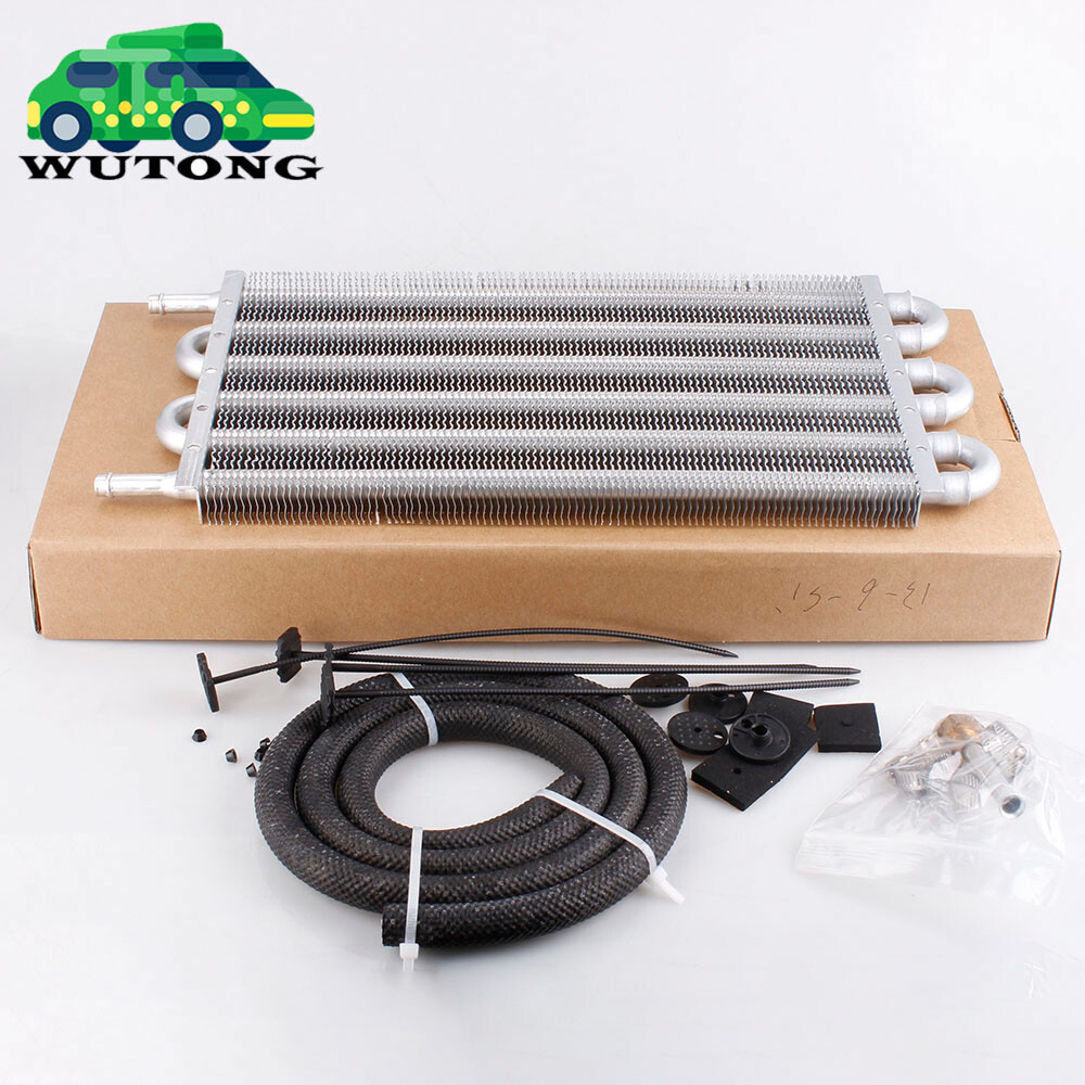 6 Rows Universal Aluminum Remote Transmission Oil Cooler Radiator Converter Kit