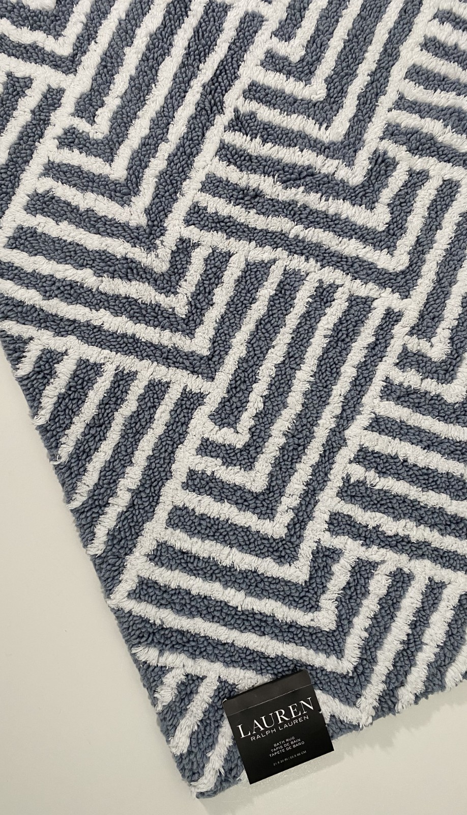 Ralph Lauren Bathroom Rug Blue 21 x 34 Resistant Anti-Slip Chevron Herringbone