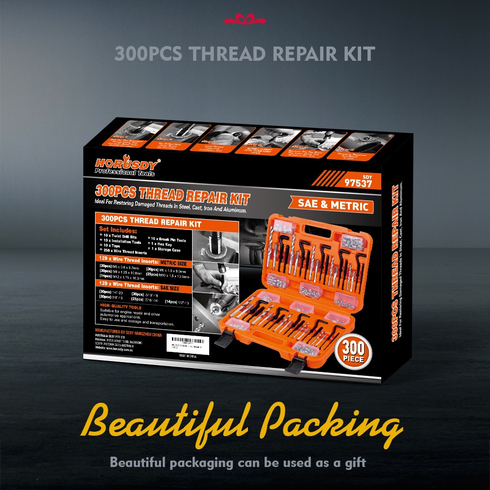 300PC Thread Repair Kit HSS Drill Helicoil Repair Kit SAE Metric Inch&MM W/Case