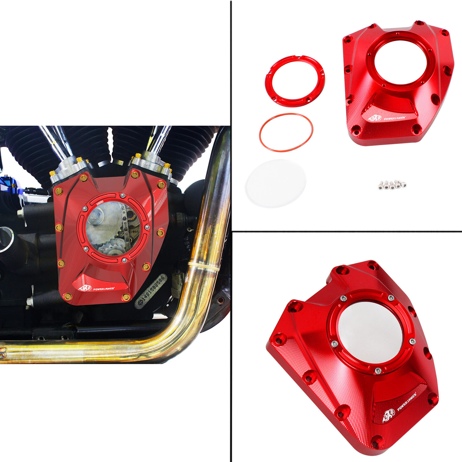 Red Transparent Camshaft Cover for Harley 01-17 Softail Dyna, 01-16 Touring FLH