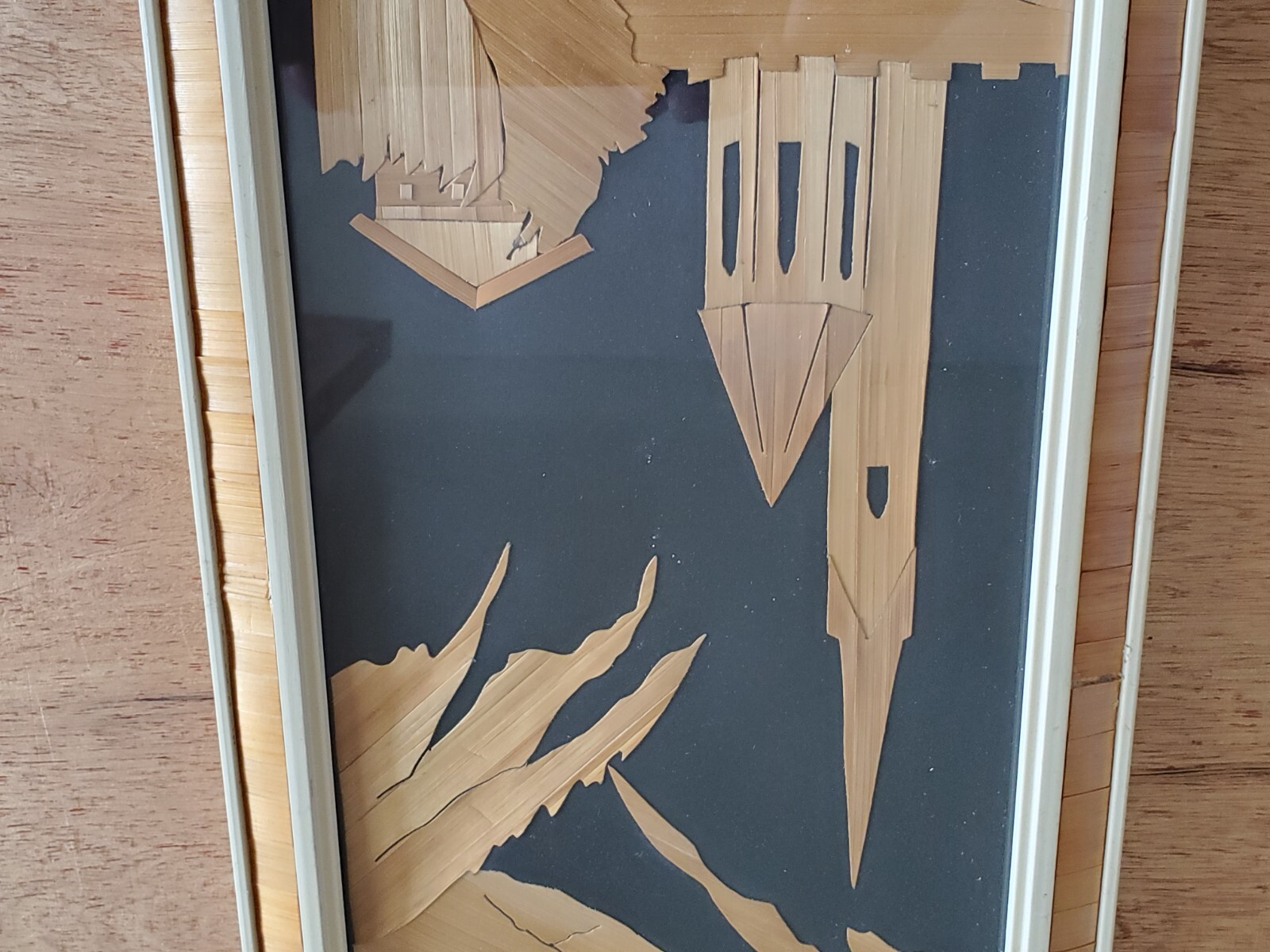 Mountain Scene Church Wall Art Hanging Decor Unsure Unusual Vintage Bamboo Inlay