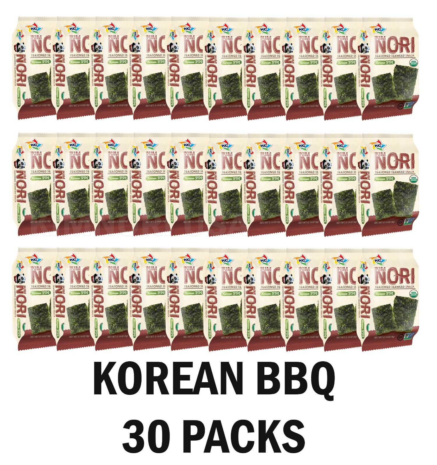 Organic Kimnori Seasoned Roasted Seaweed Snacks - 30 Packs Korean BBQ Kim Nori