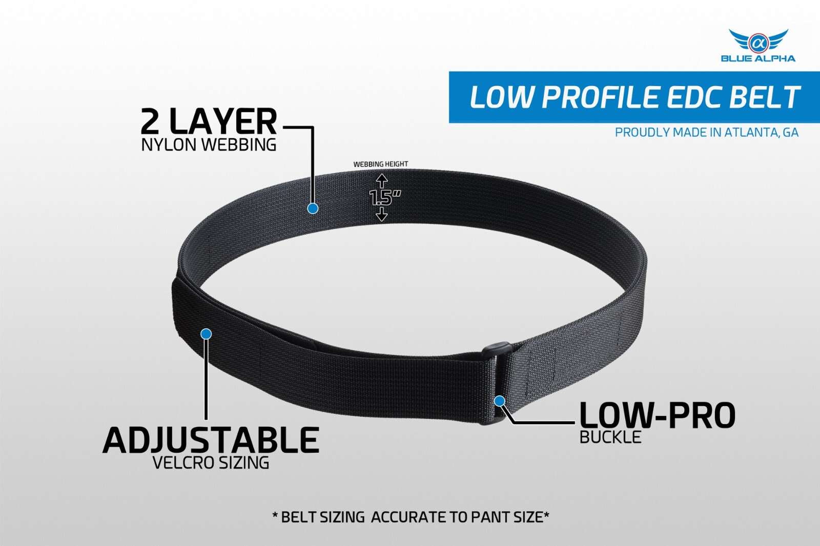 Blue Alpha 1.5" Low Profile EDC Belt **NEW**