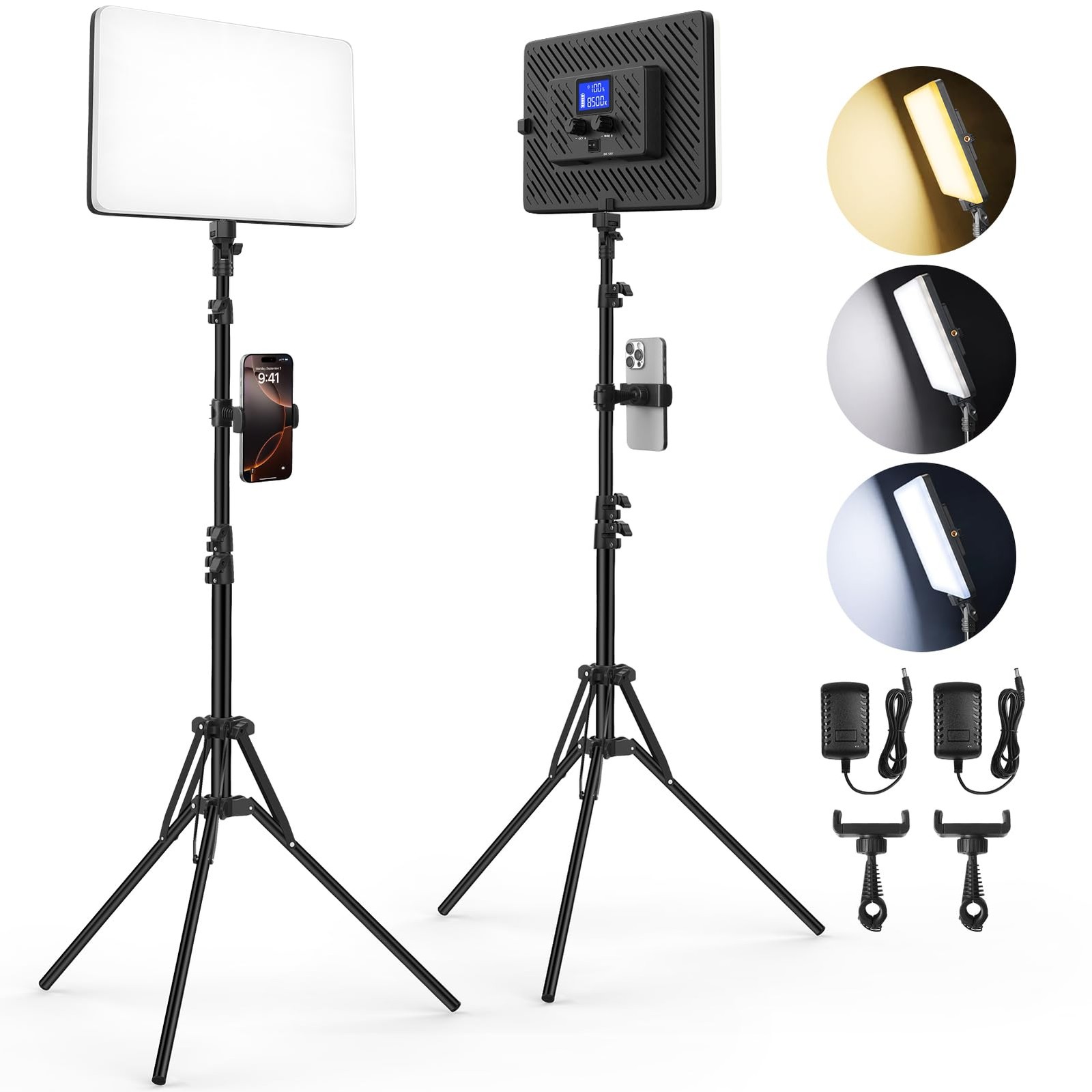 Led Video Light Panel Lighting Kit, 2-Pack Bi-Color Photography Lighting with...