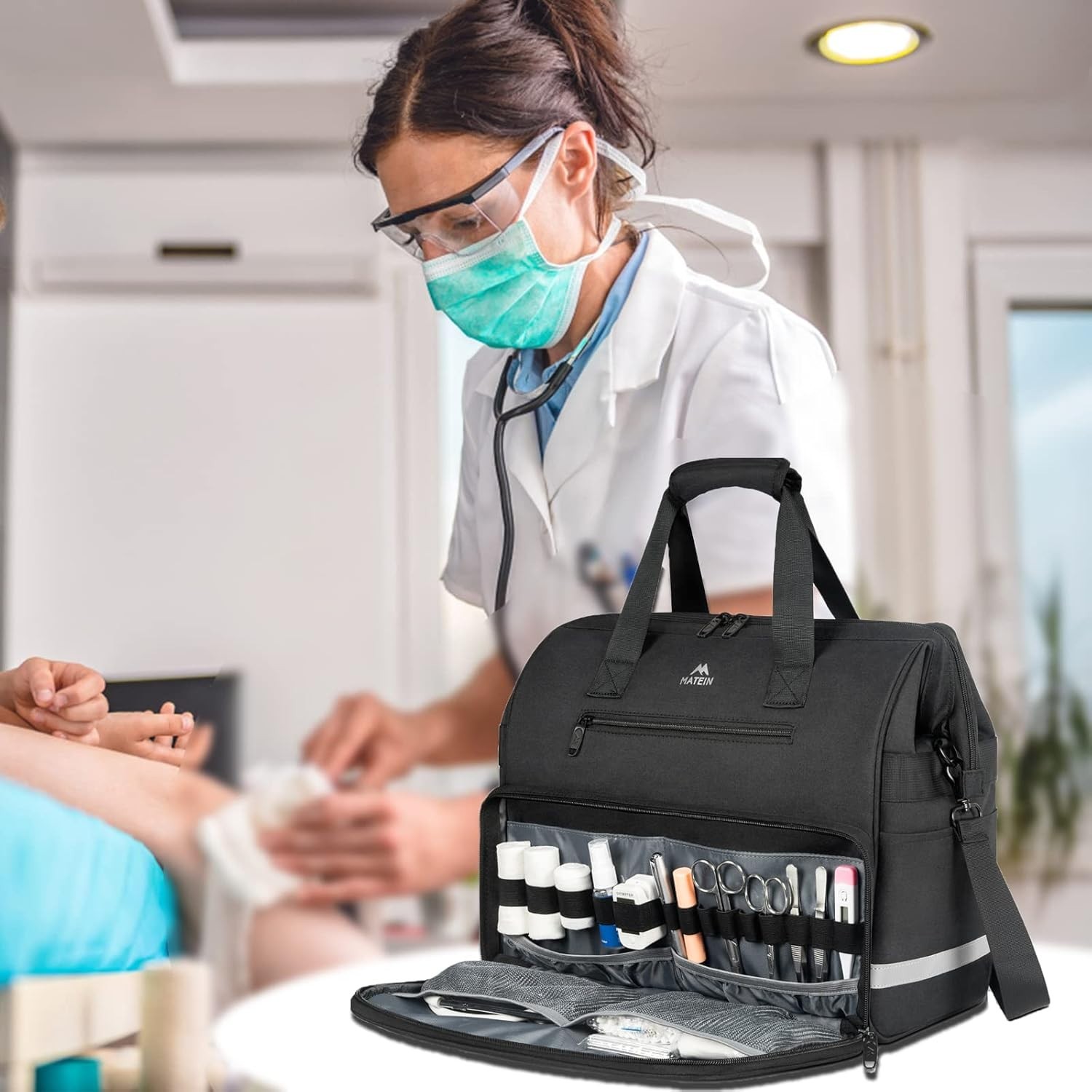 MATEIN Medical Bag Large Water Resistant Nursing First Aid Home Health Bag - NEW