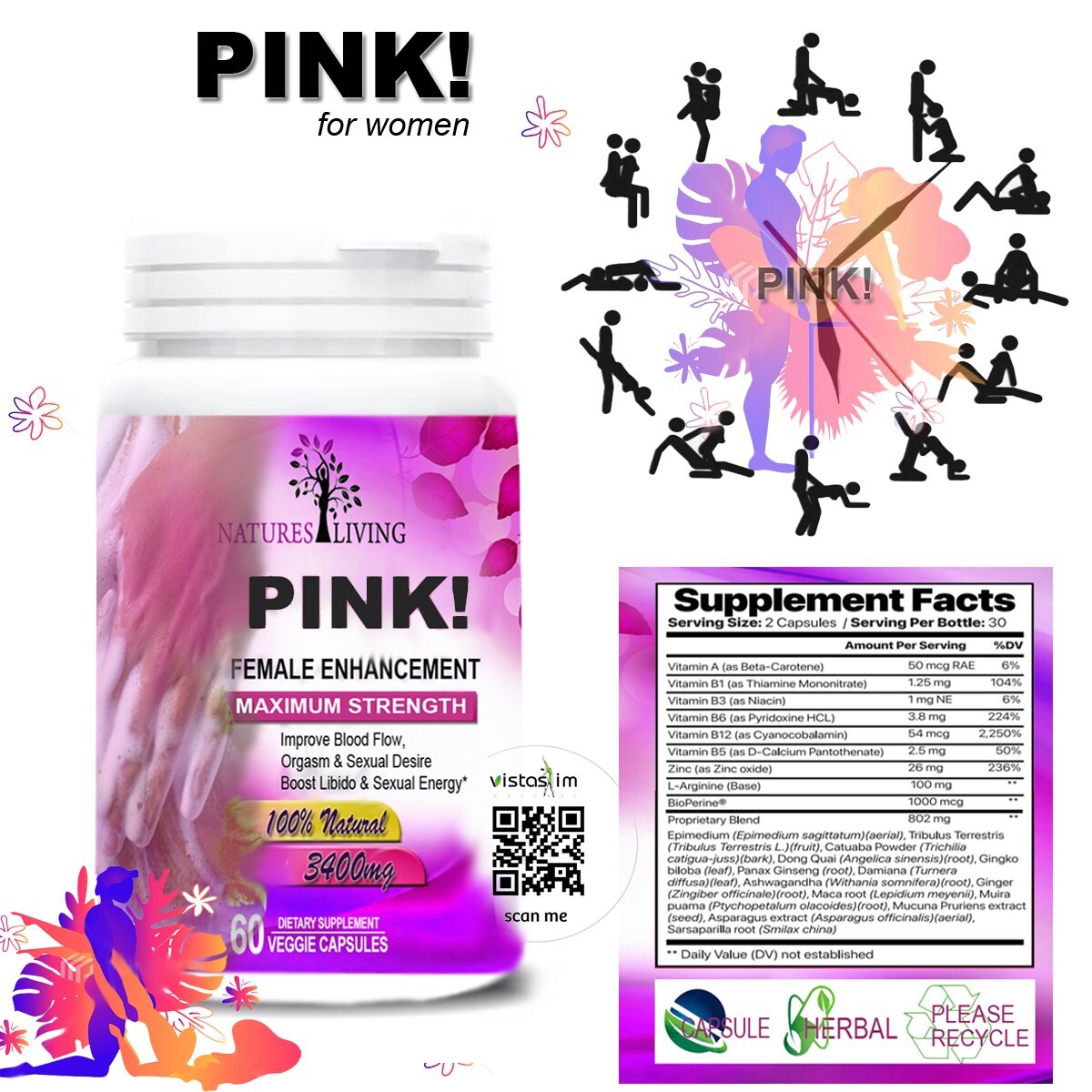 PINK! Pink Female Sensual Enhancement Supplement (1 Month Supply) Better Sex